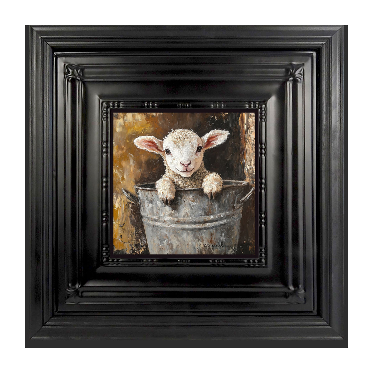 Baby Lamb in Metal Bucket