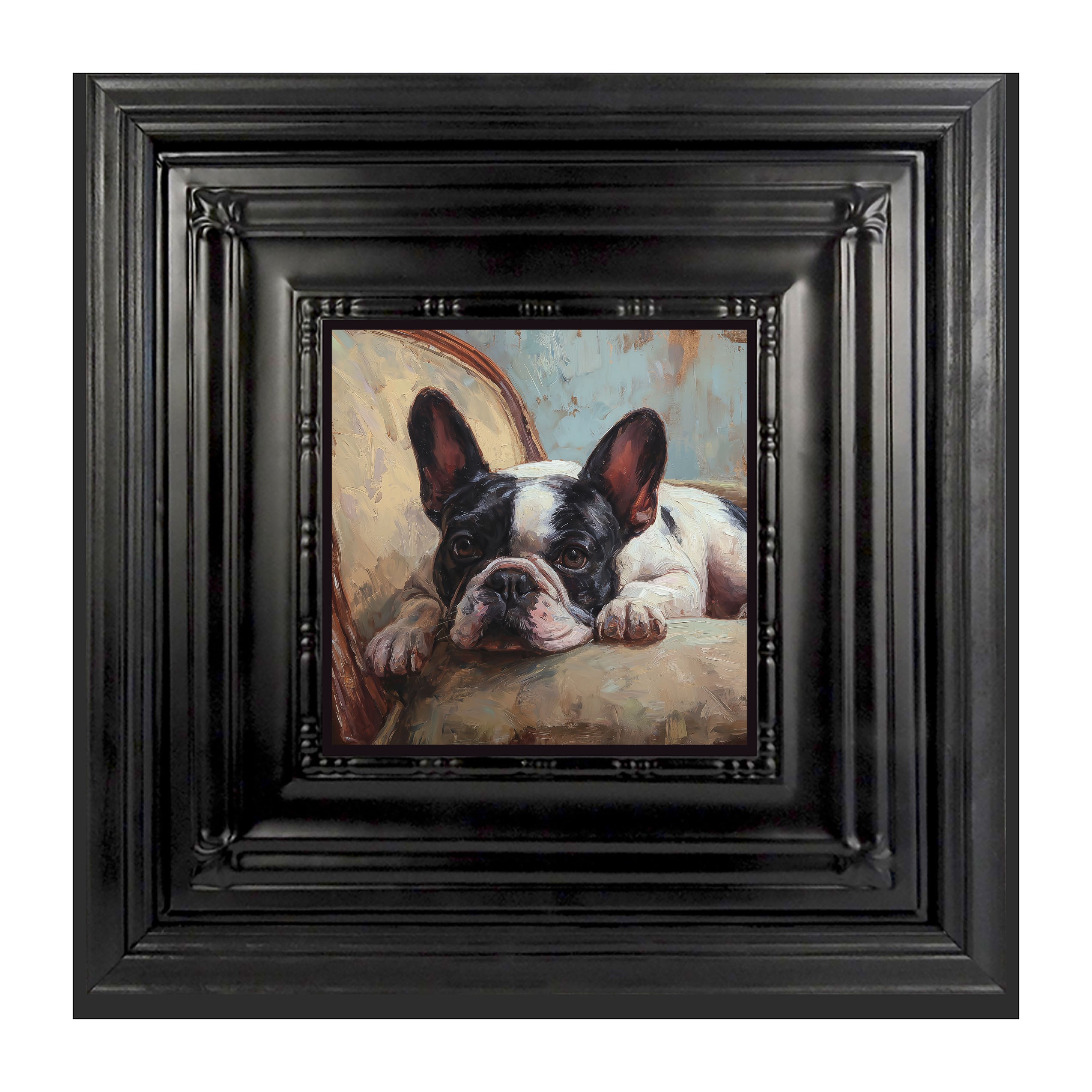 Armchair with Black and White French Bulldog