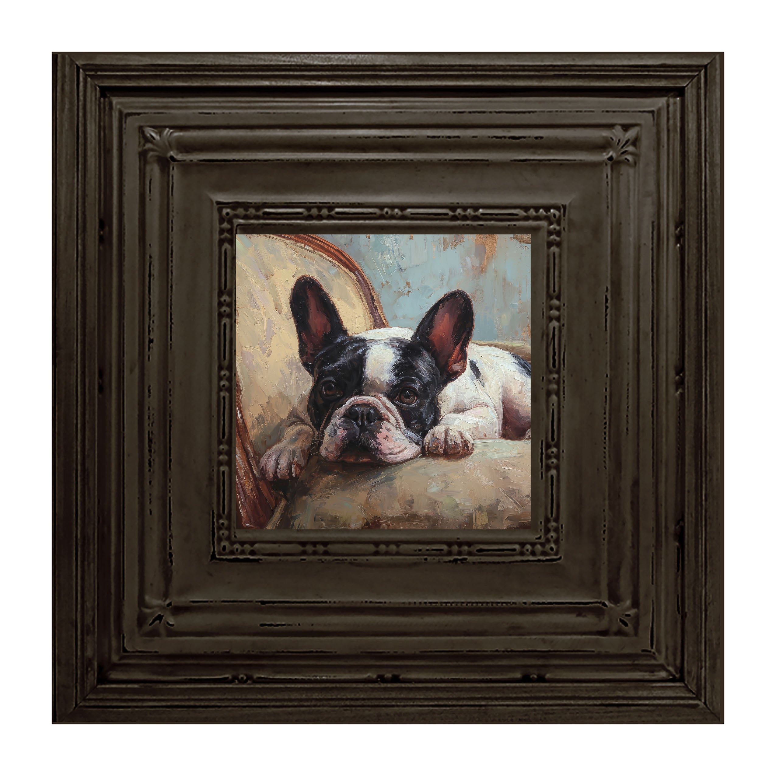 Armchair with Black and White French Bulldog