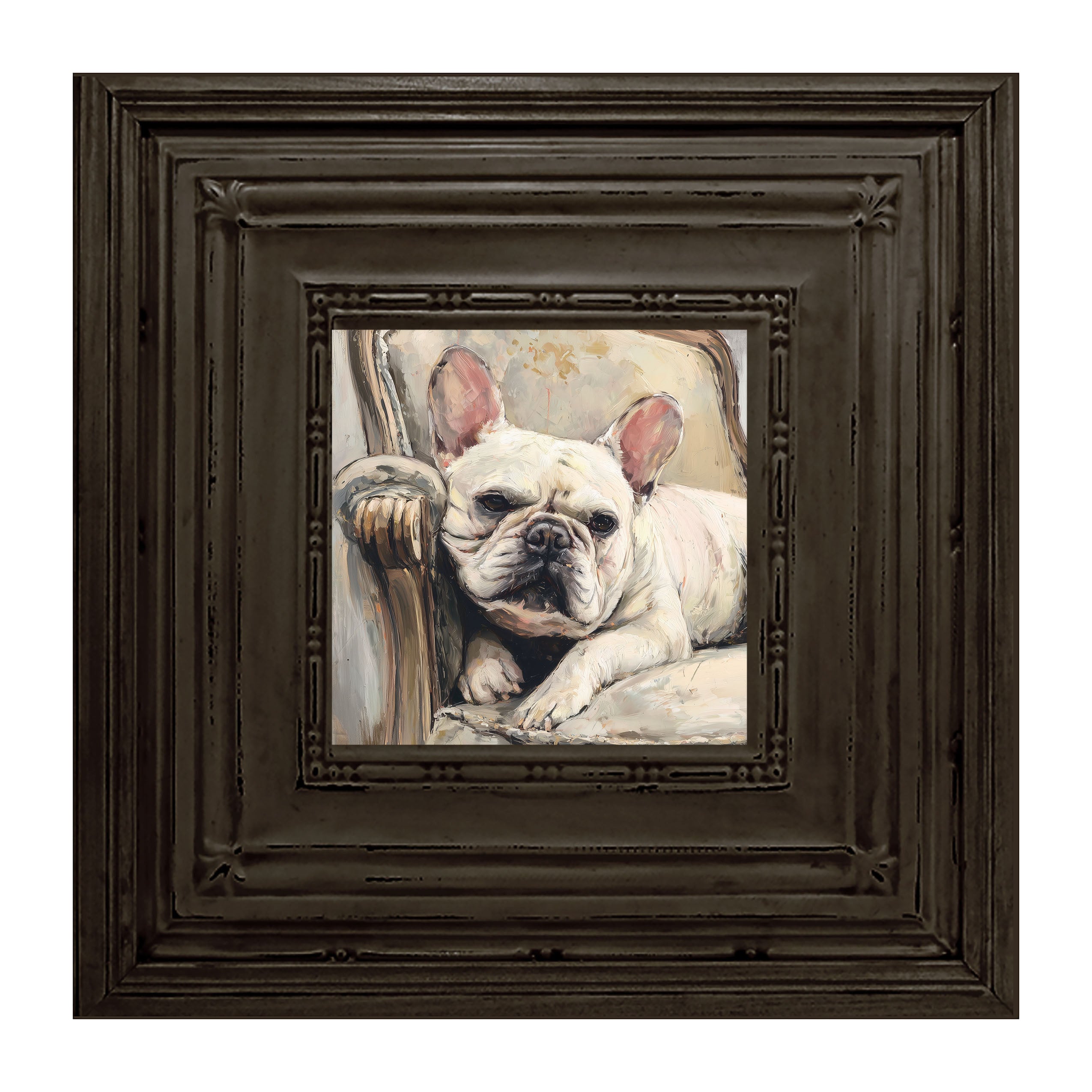 Armchair with White French Bulldog
