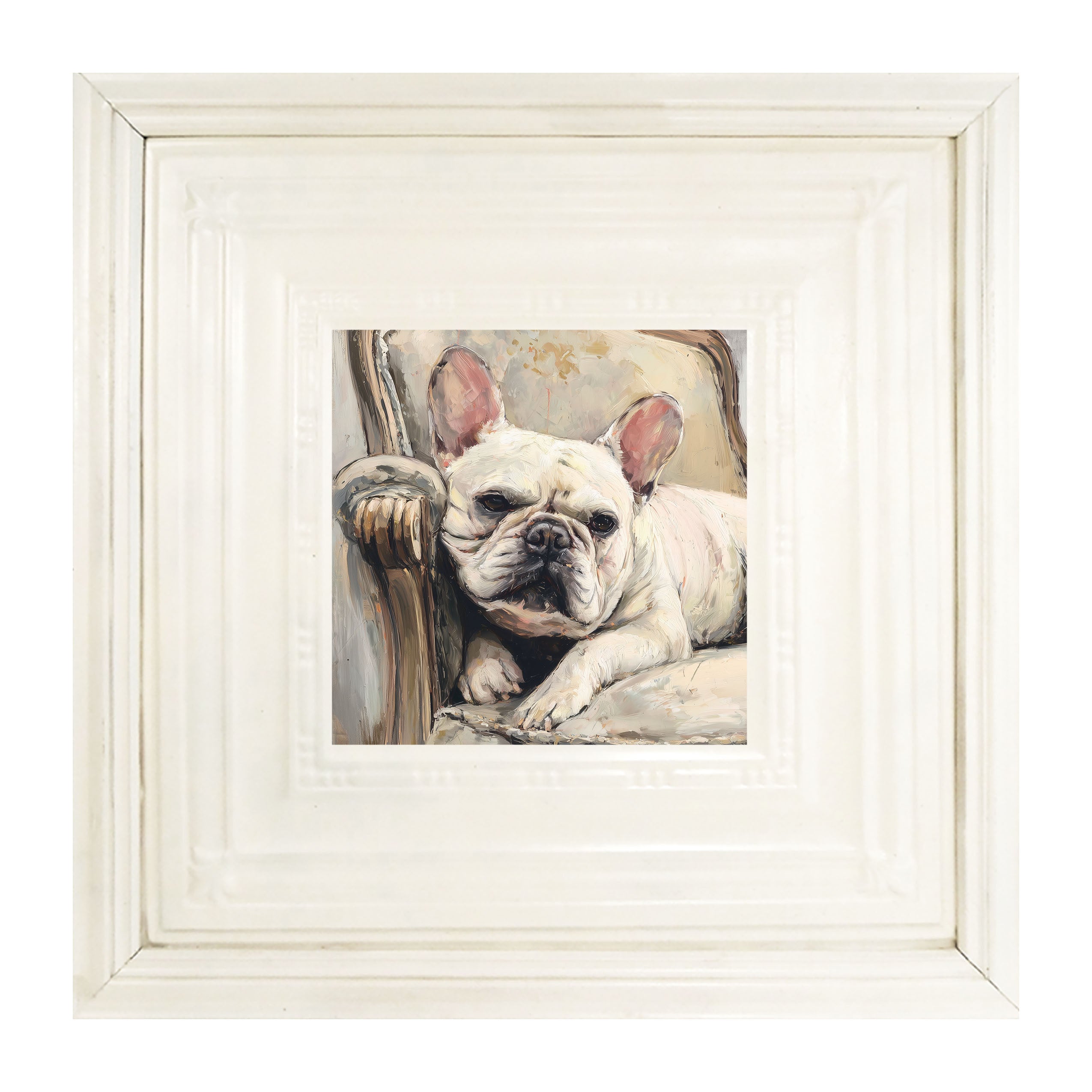 Armchair with White French Bulldog