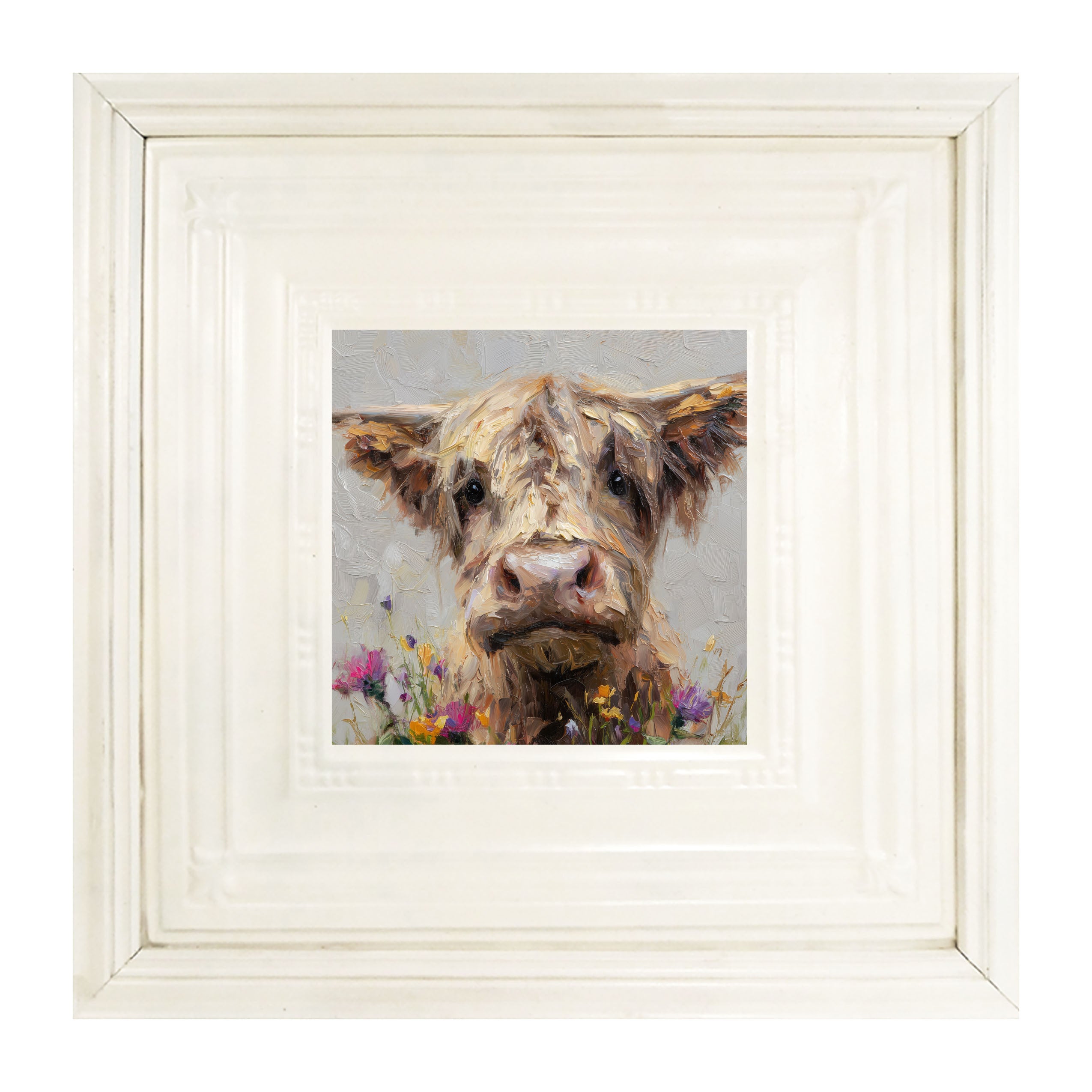 Spring Season Highland Cow with Flowers