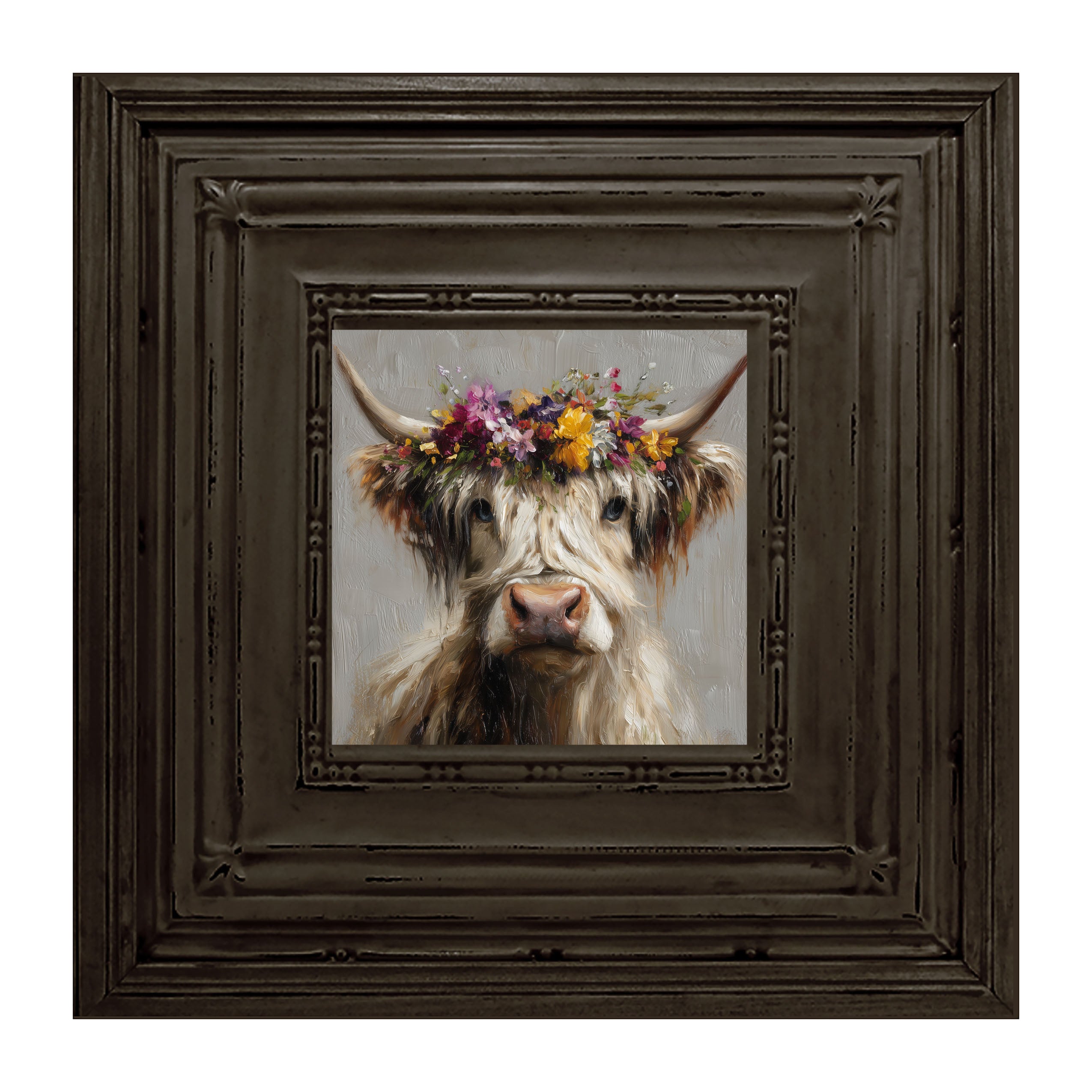 Spring Season Highland Cow with Floral Crown