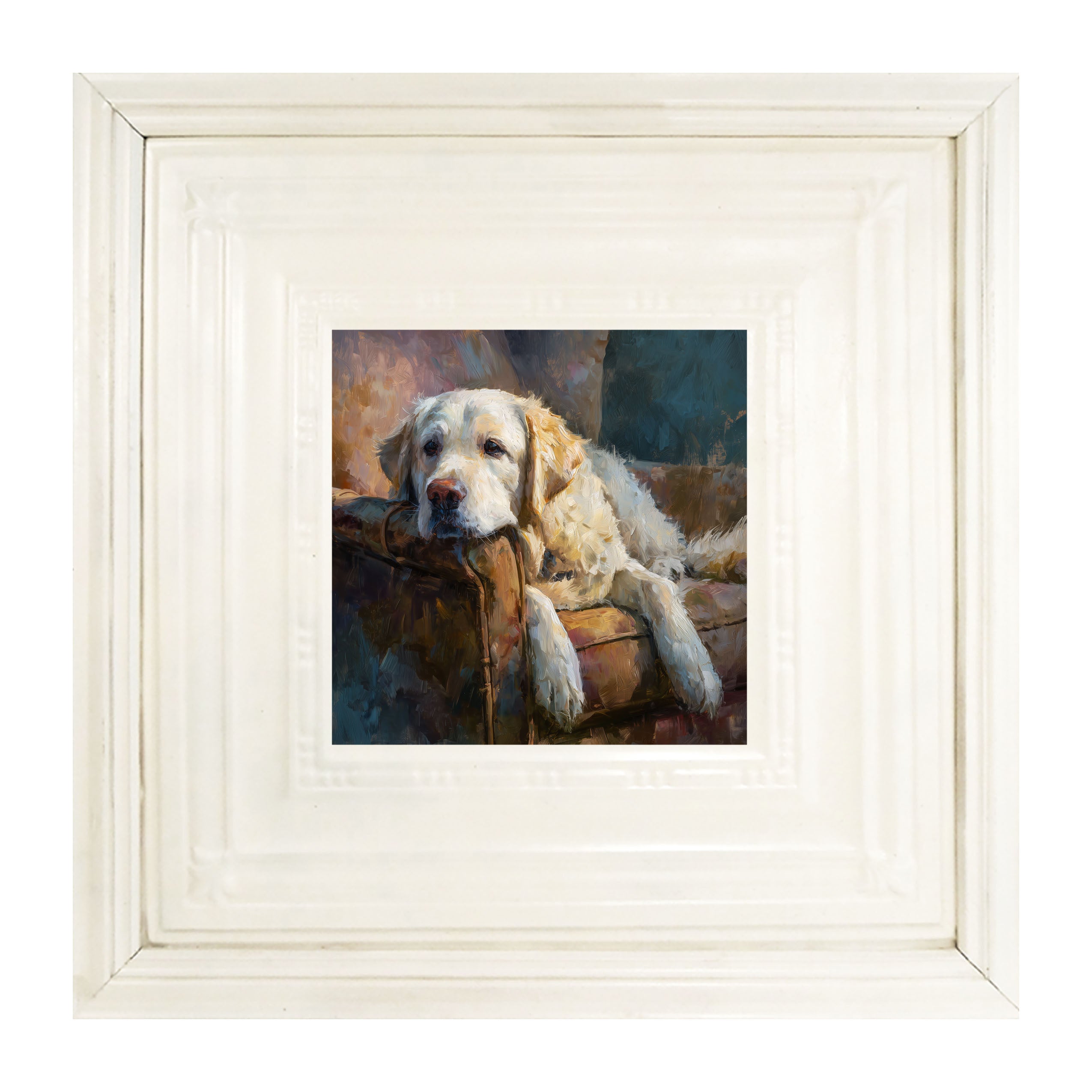 Armchair with Resting Golden Retriever