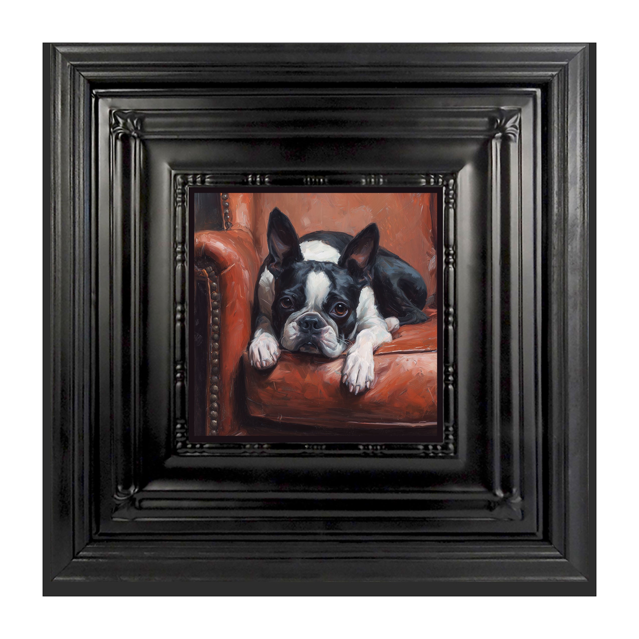 Armchair with Boston Terrier Dog
