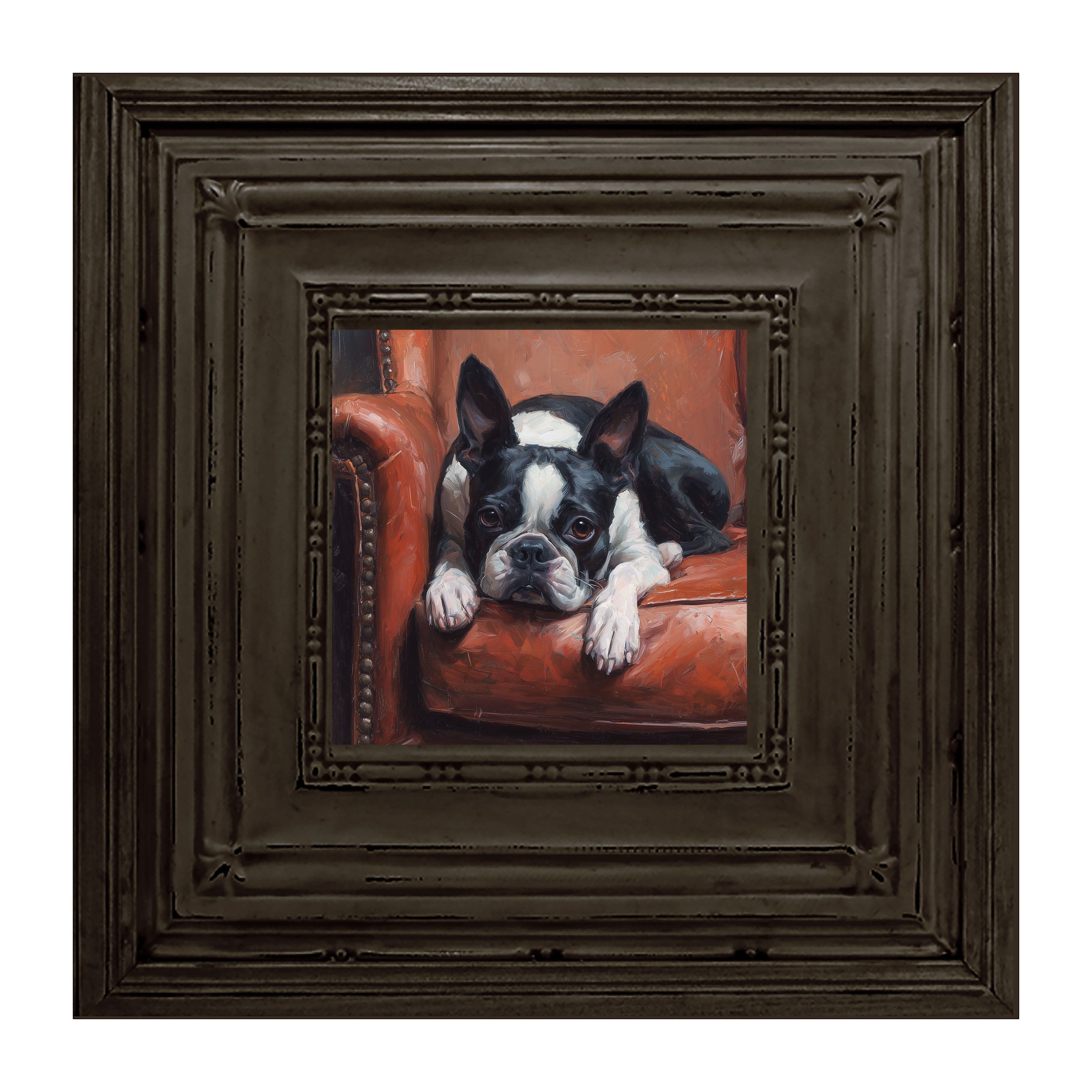 Armchair with Boston Terrier Dog