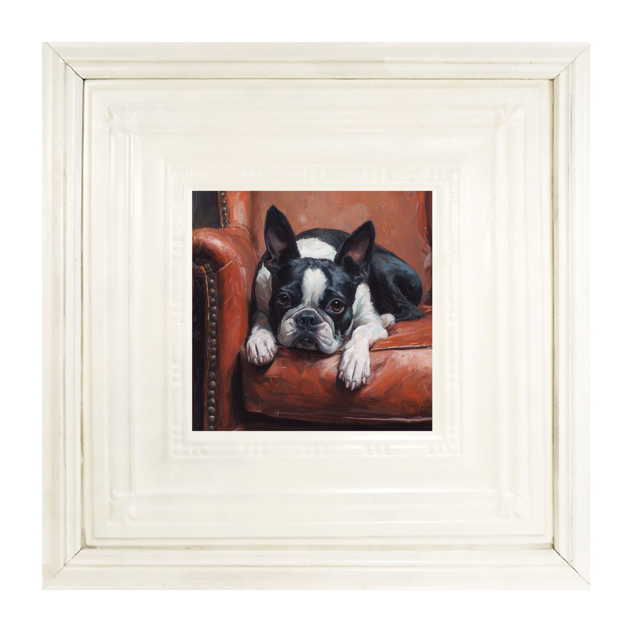 Armchair with Boston Terrier Dog