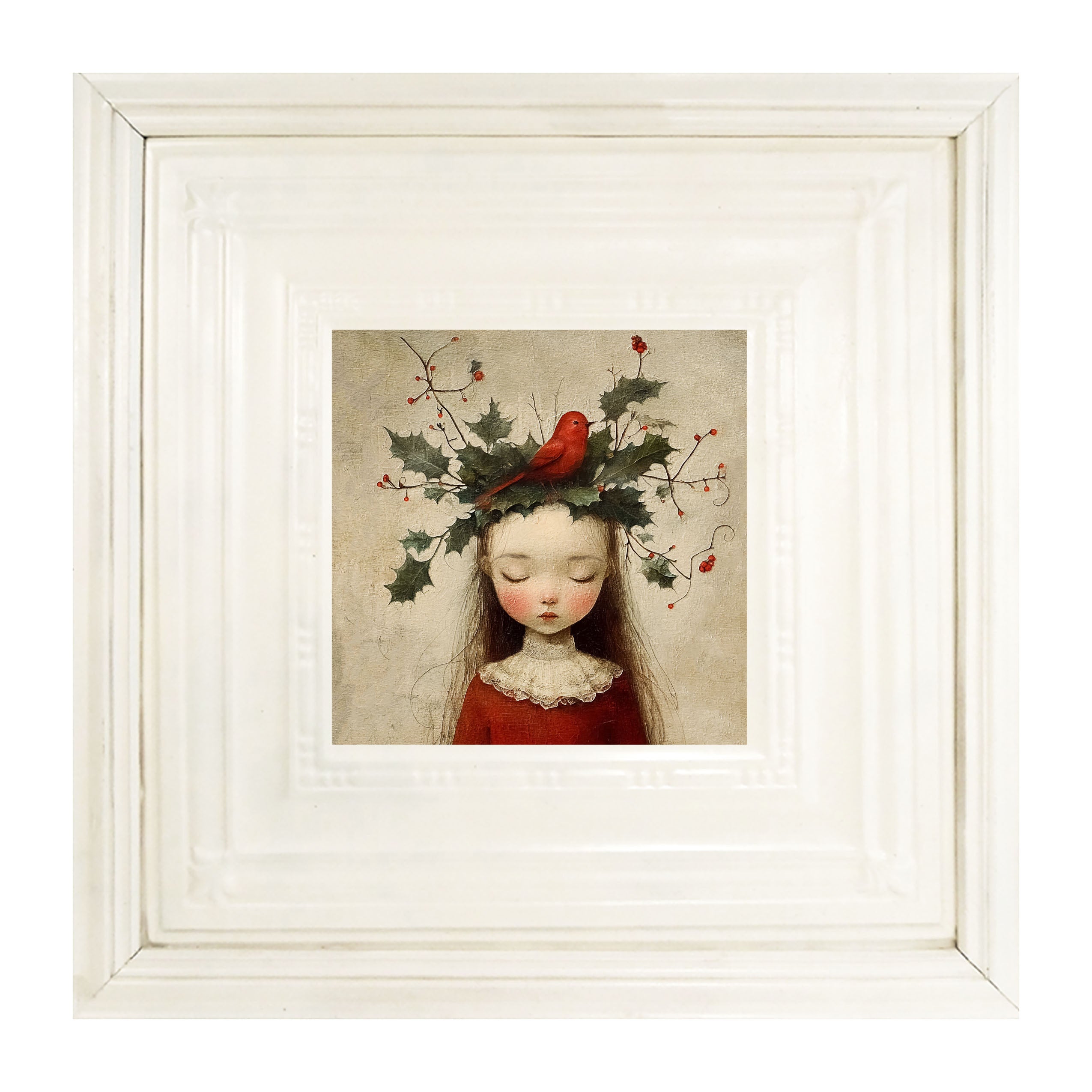 Christmas Girl with Cardinal
