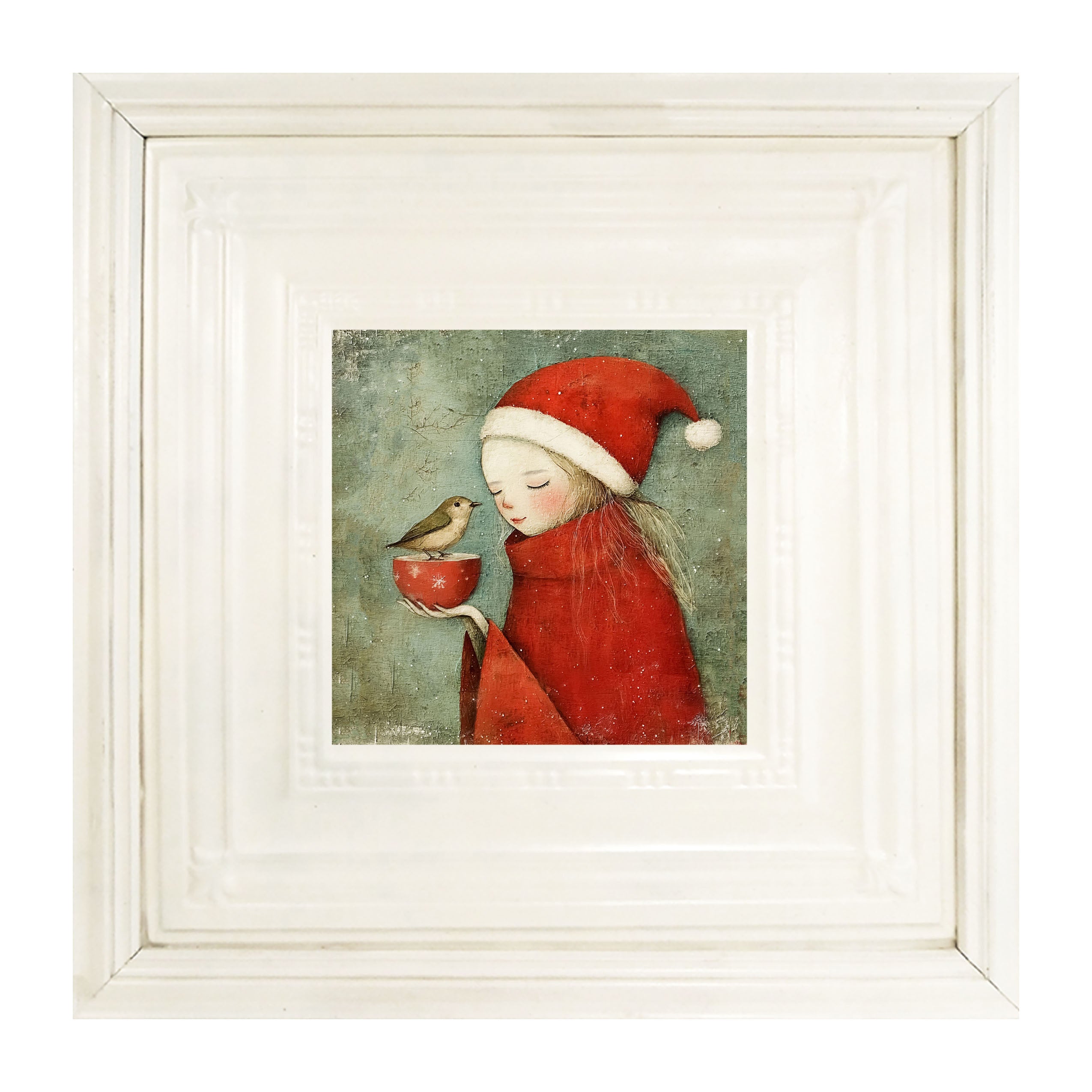 Rustic Christmas girl and bird