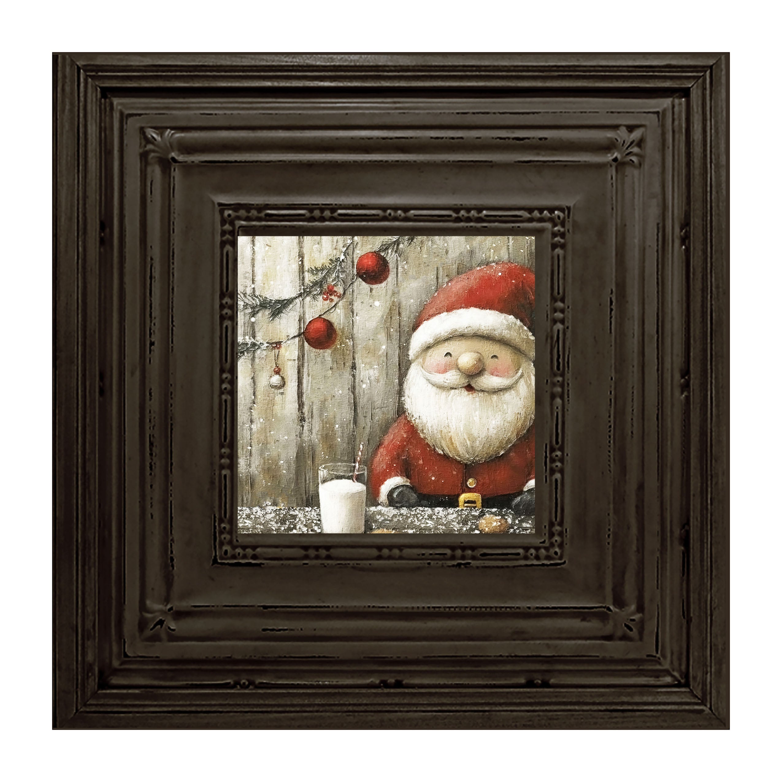 Santa enjoying Cookies and milk