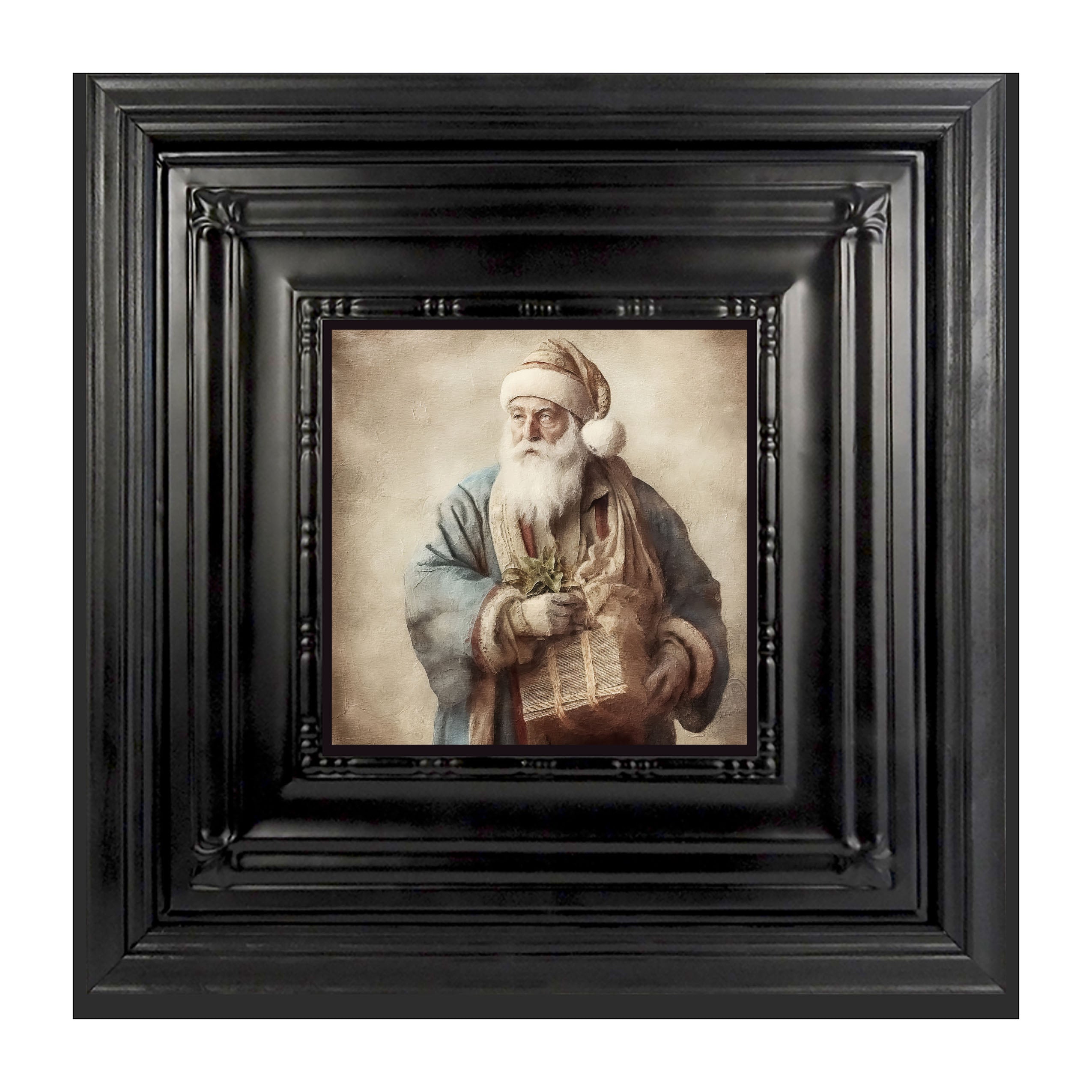 Santa holding a present