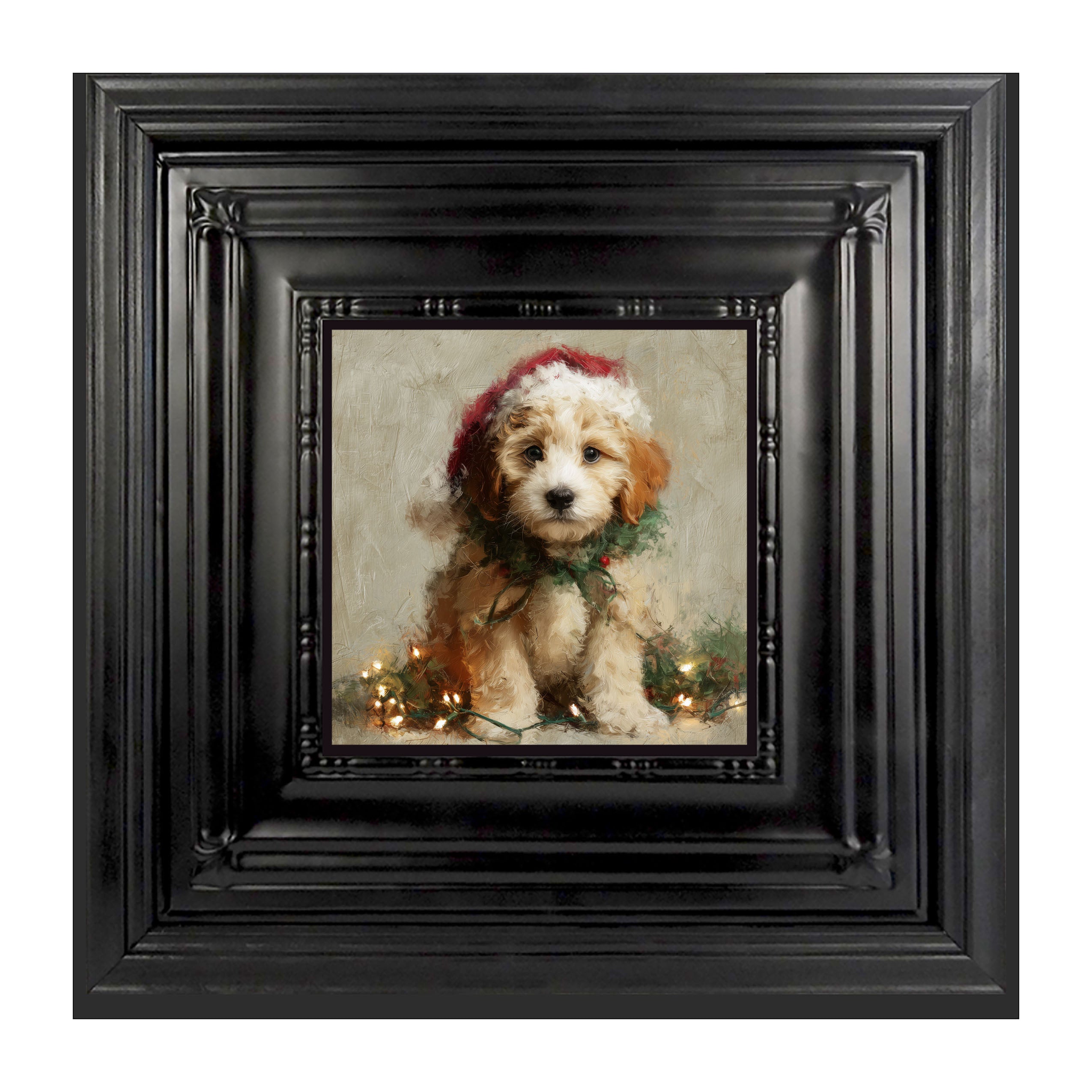 Christmas Lights with Furry Tan Dog