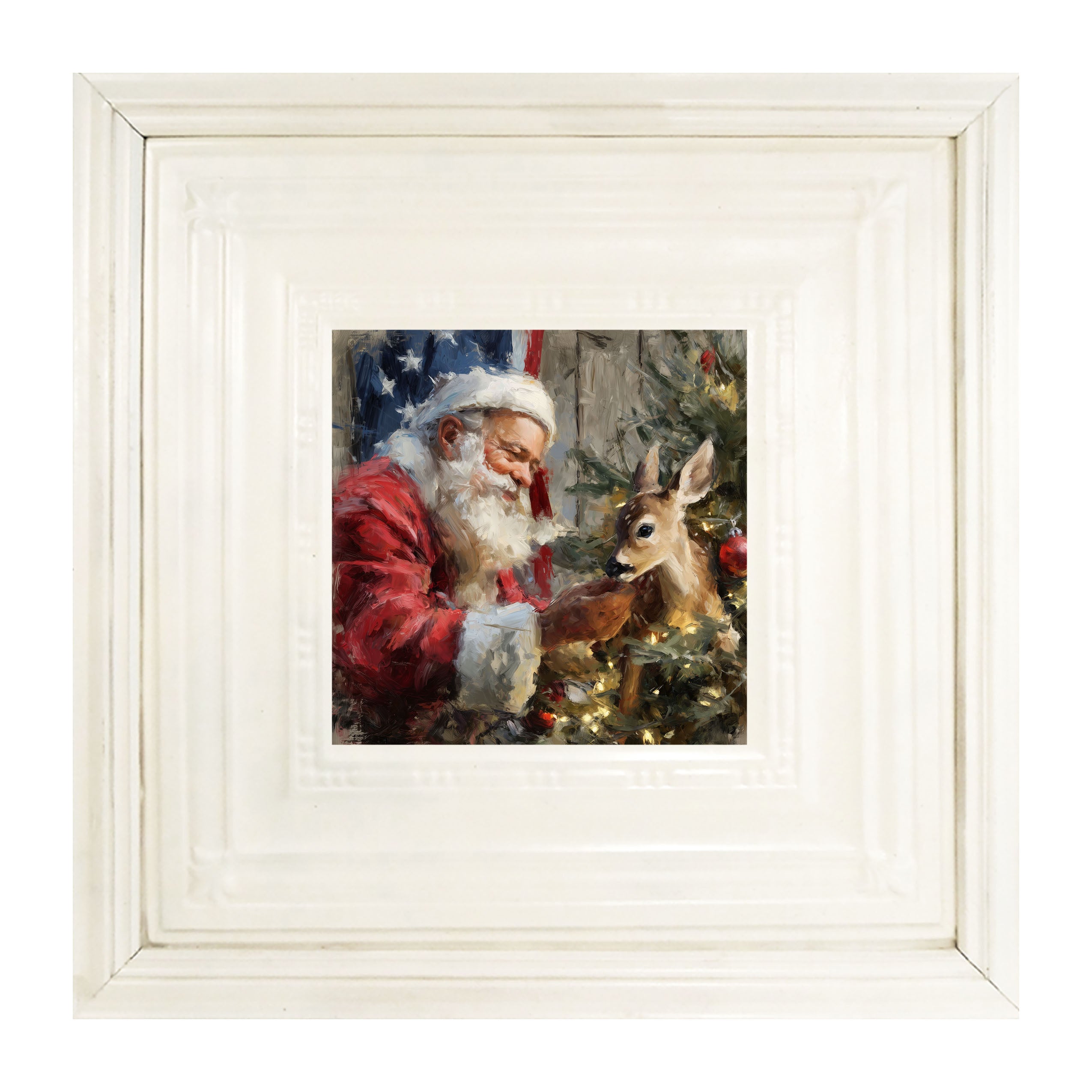 Santa and Deer with Flag