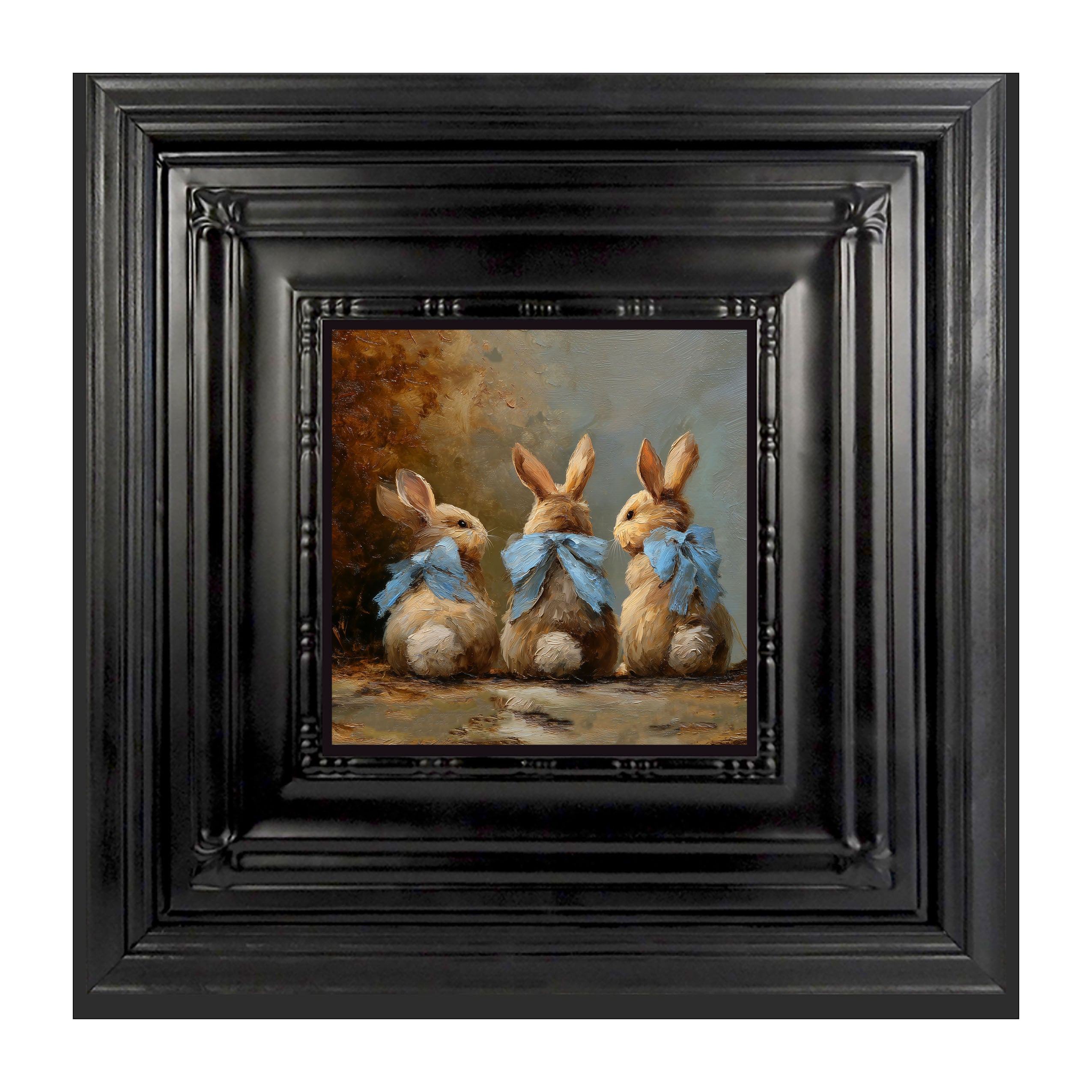 Bunnies with Blue Bows in Autumn