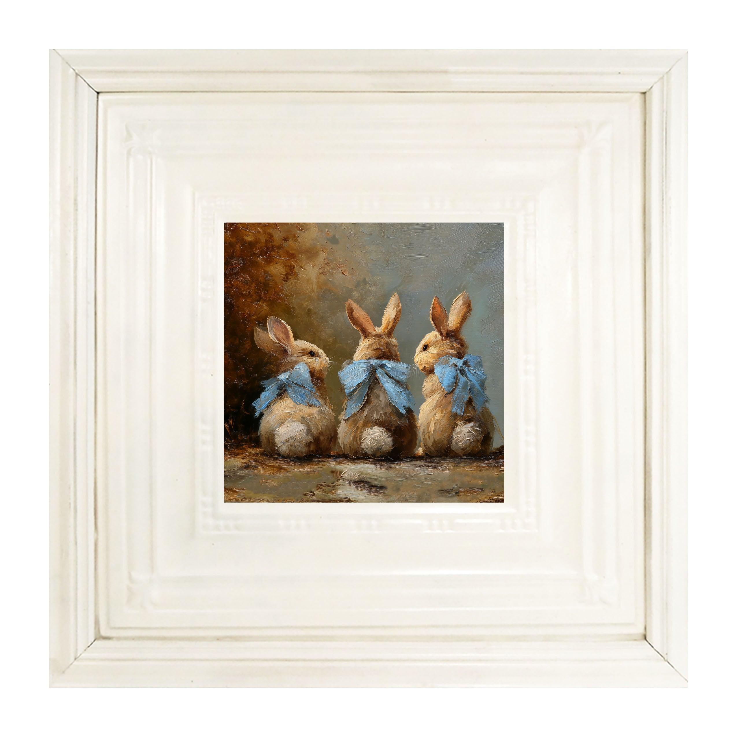 Bunnies with Blue Bows in Autumn