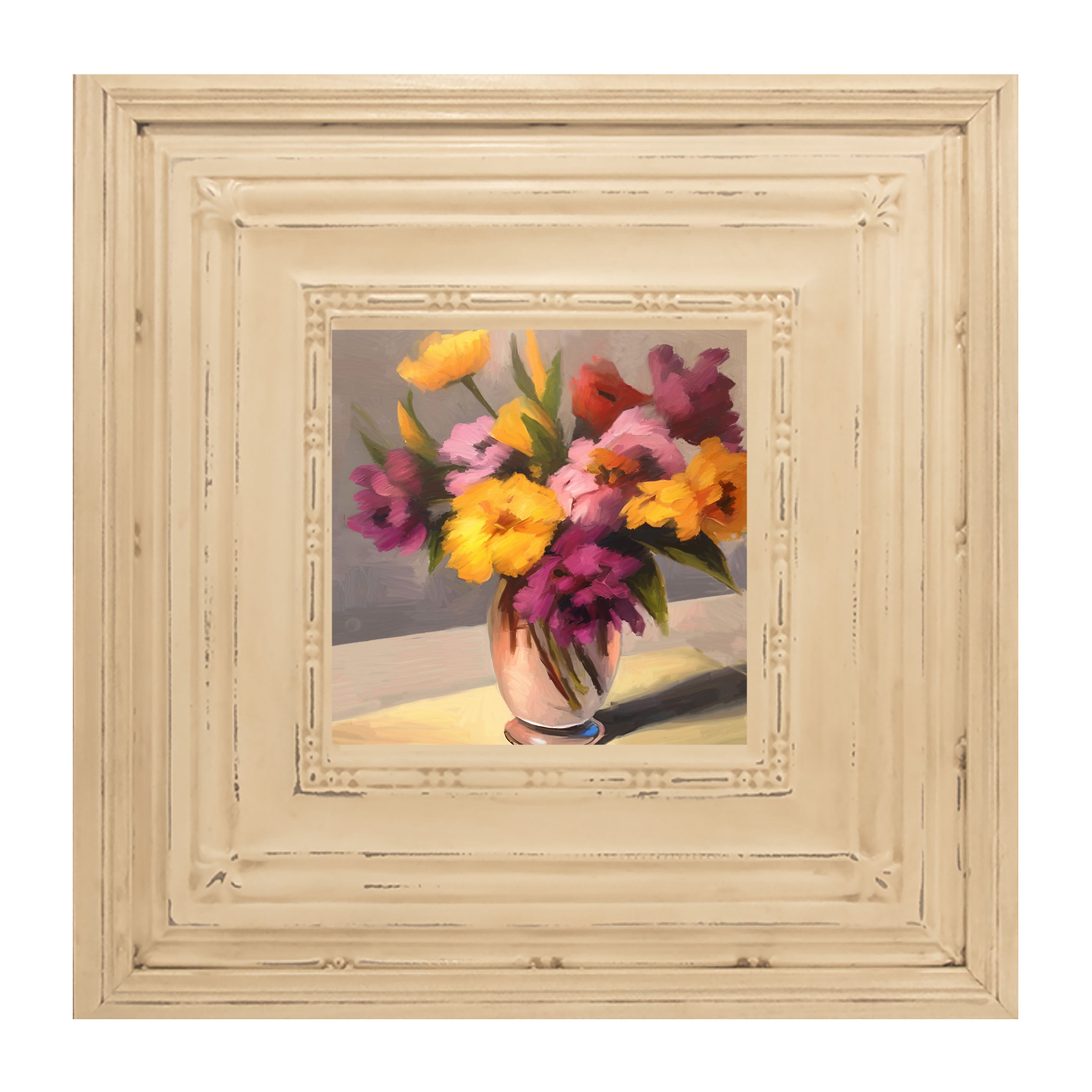 Glass Vase with Yellow and Pink Flowers