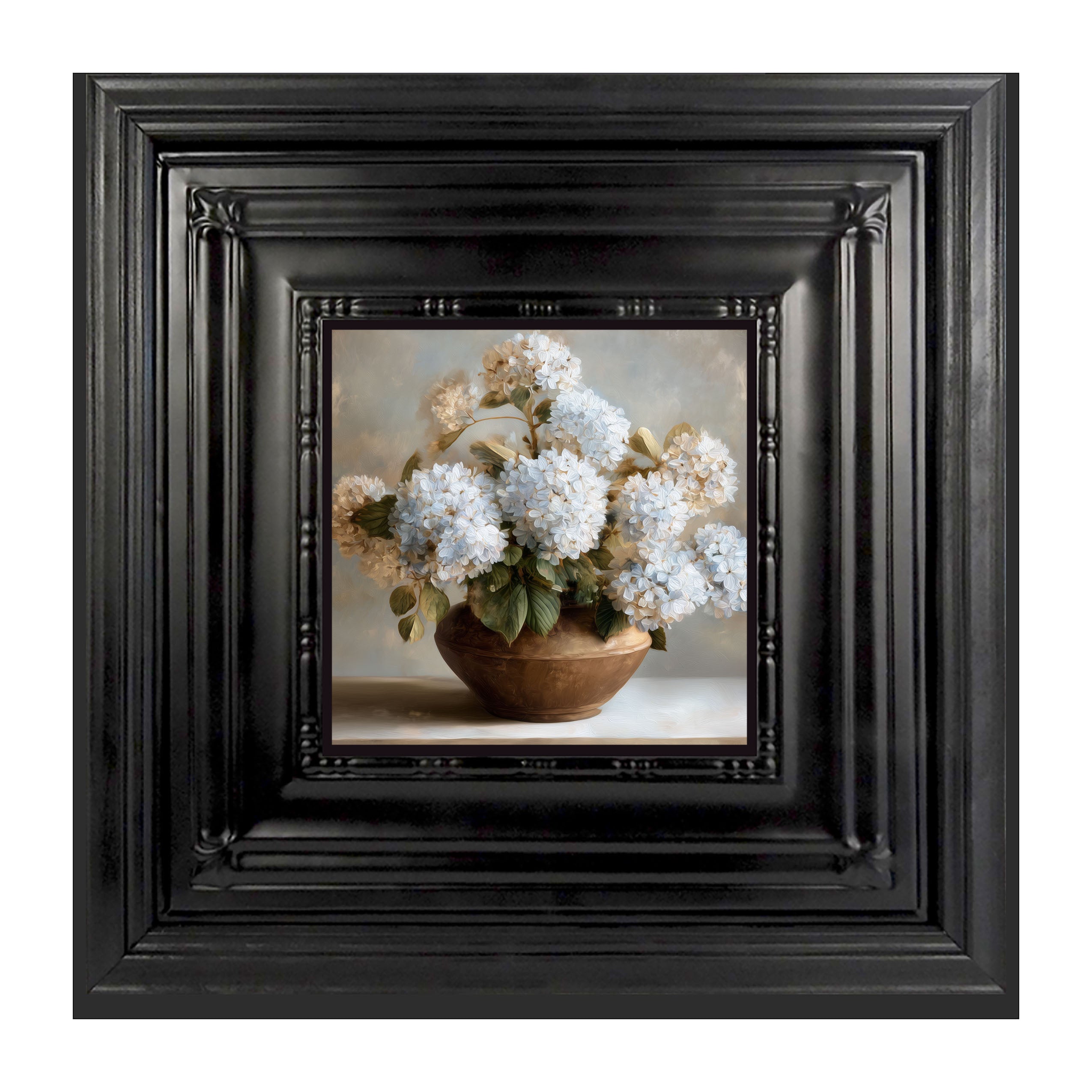 Copper Vase with Blue Hydrangeas