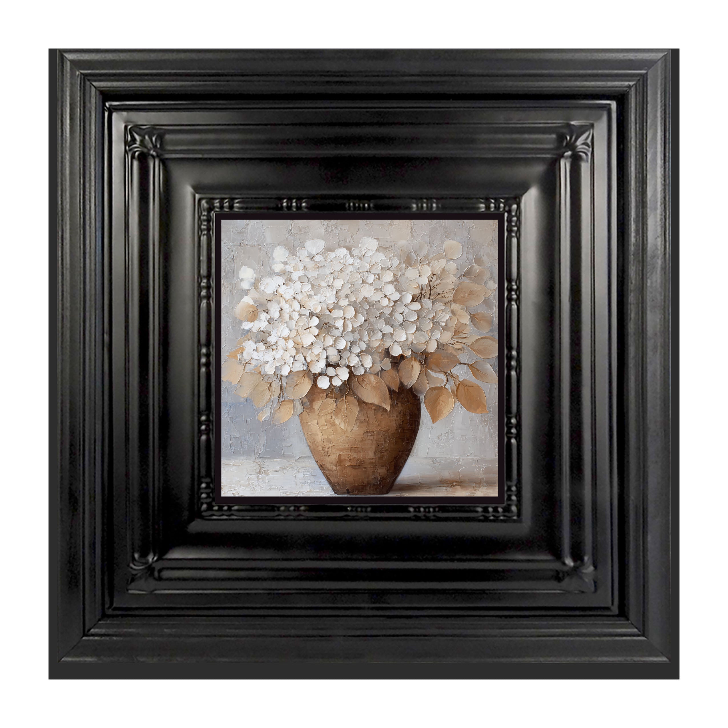Copper Vase with White Hydrangeas