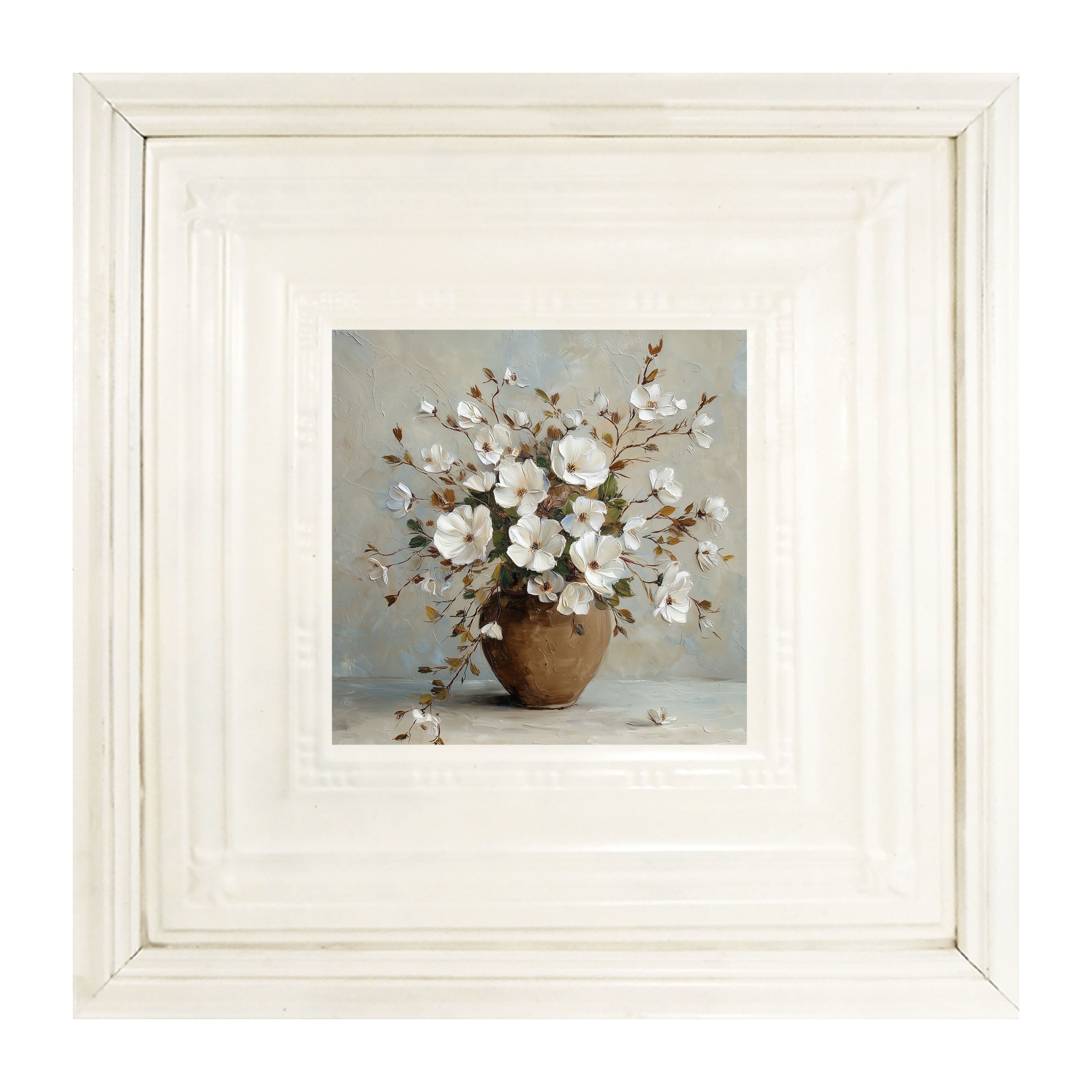 Copper Vase with White Floral Bouquet