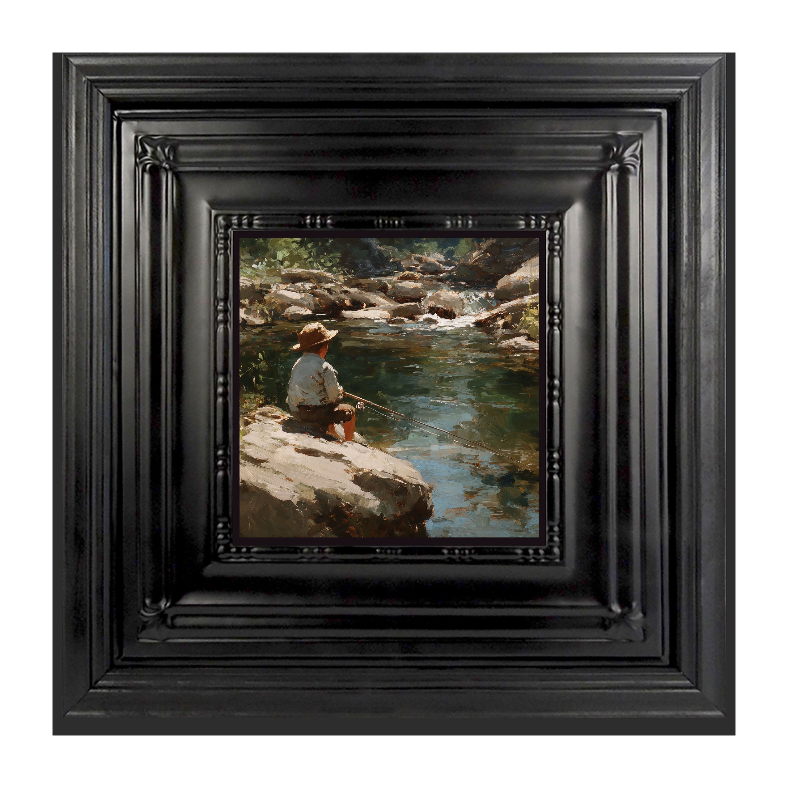 Fishing - Boy on River Rock