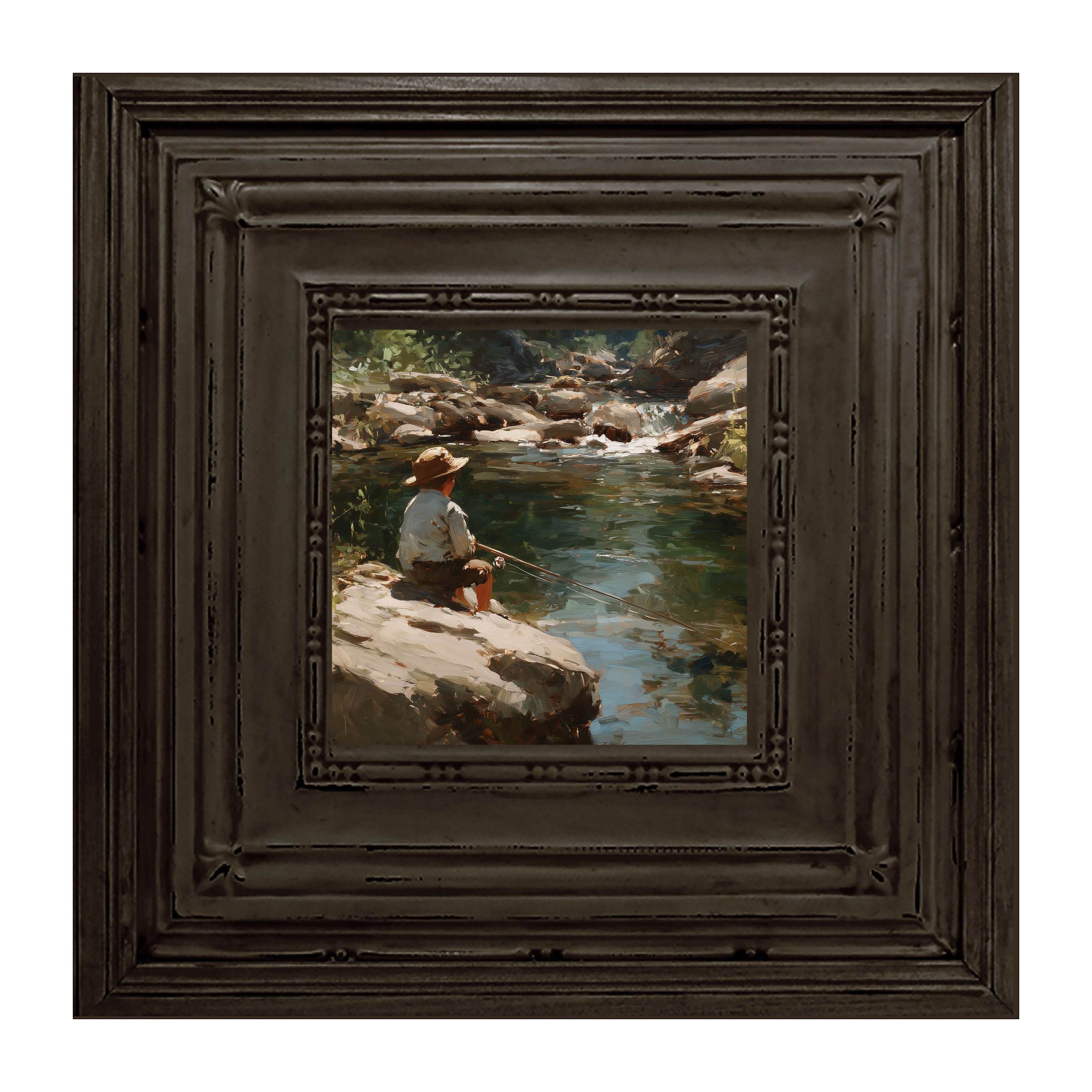 Fishing - Boy on River Rock