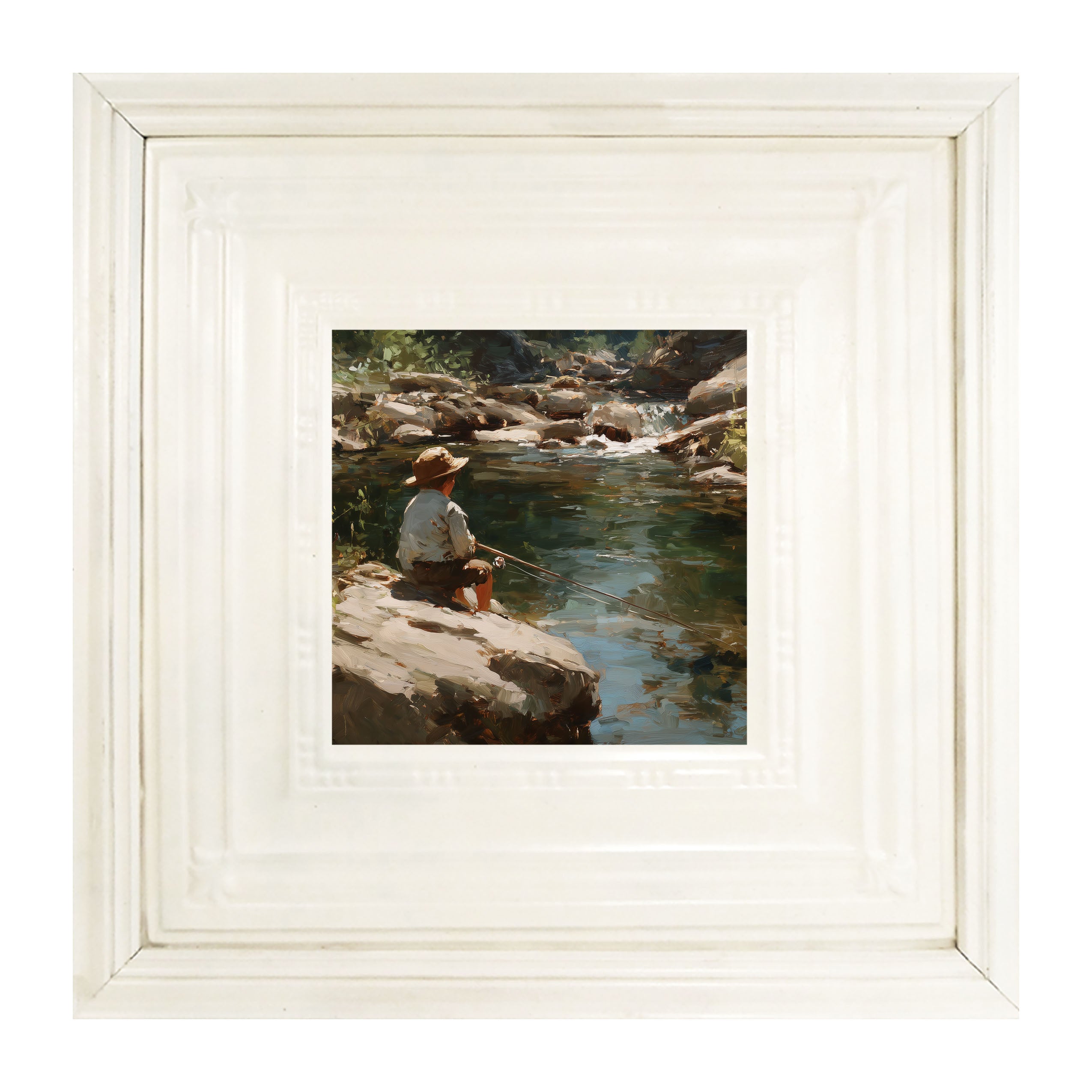 Fishing - Boy on River Rock