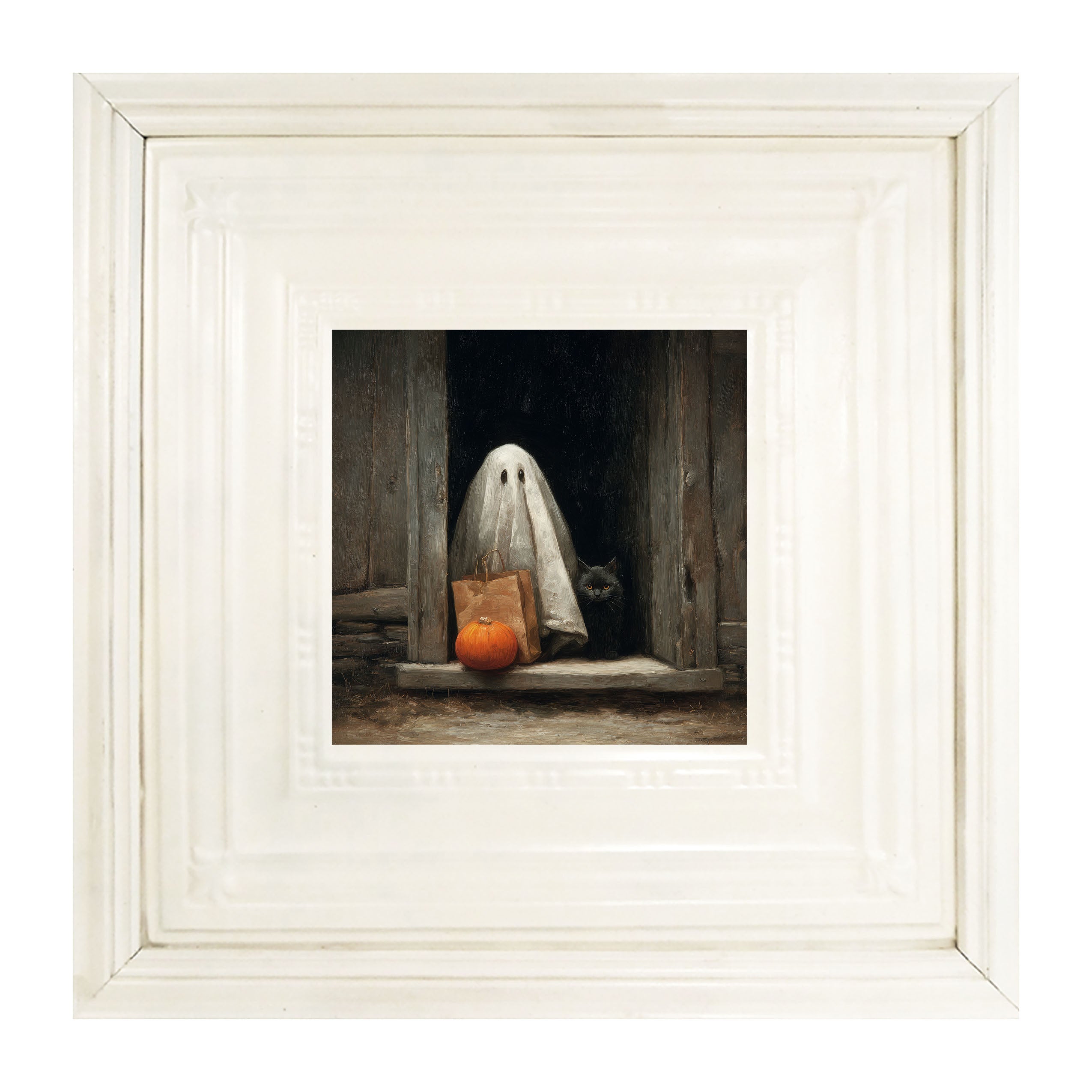 Ghost with Black Cat Trick or Treating