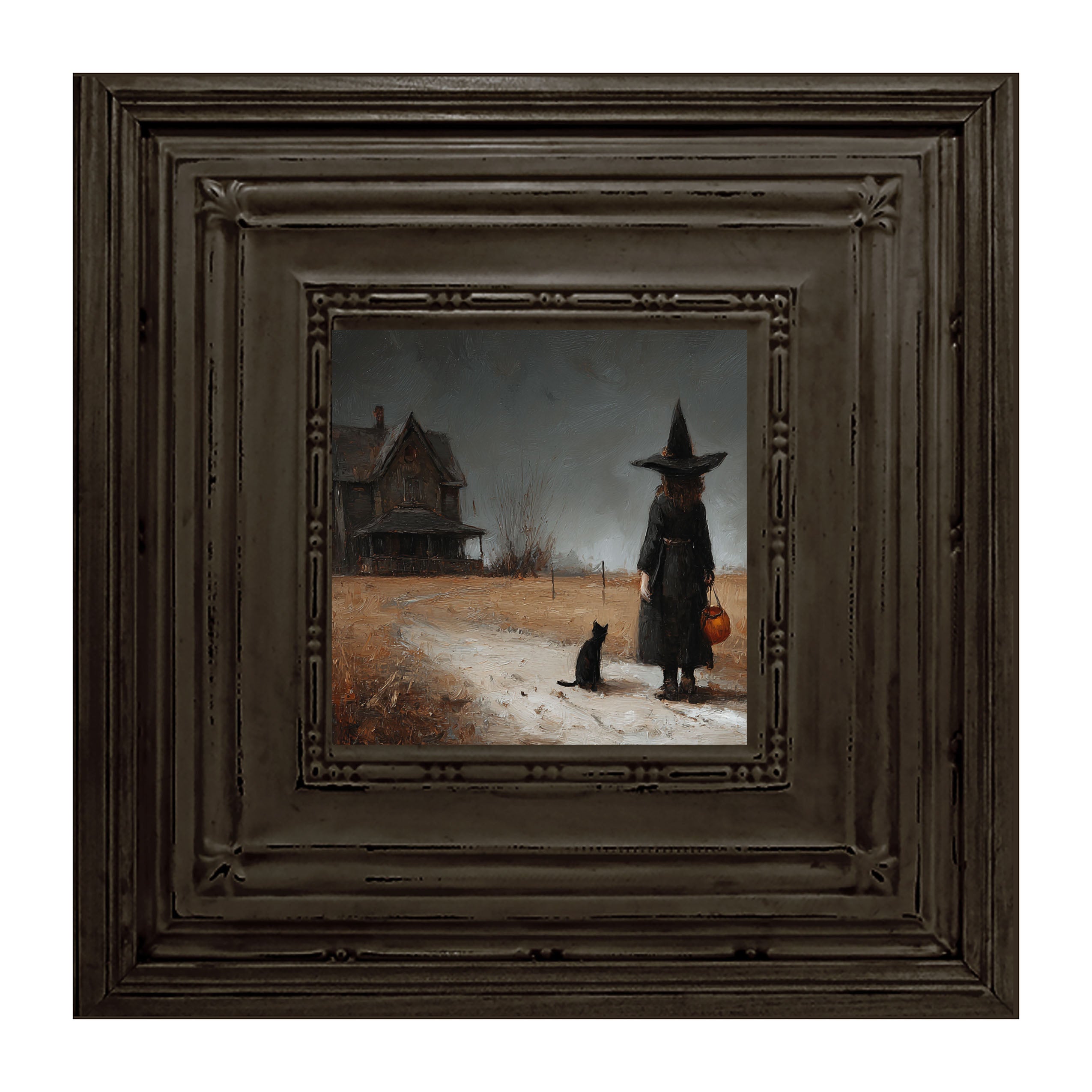Witch with Black Cat Trick or Treating - Square