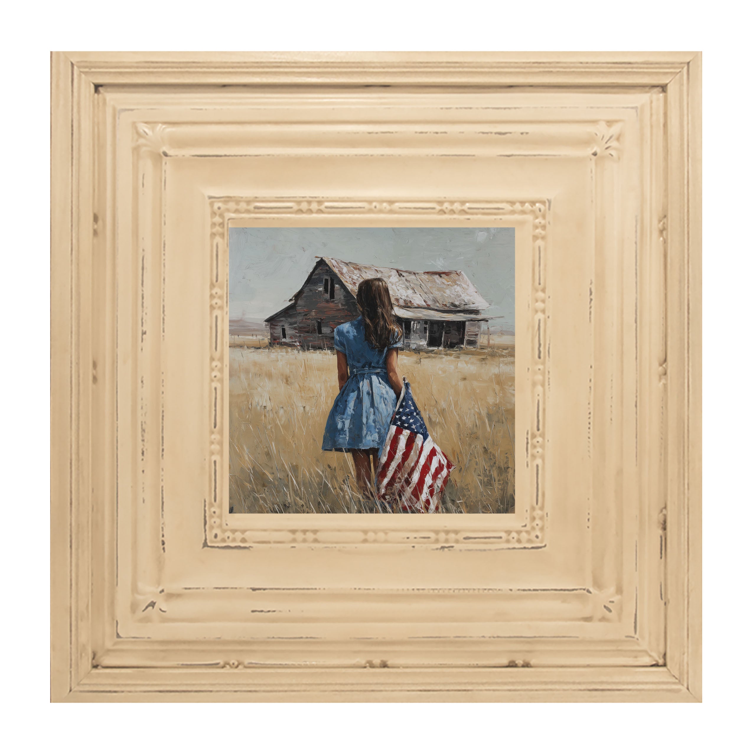 Child With Flag - Girl in Blue Dress
