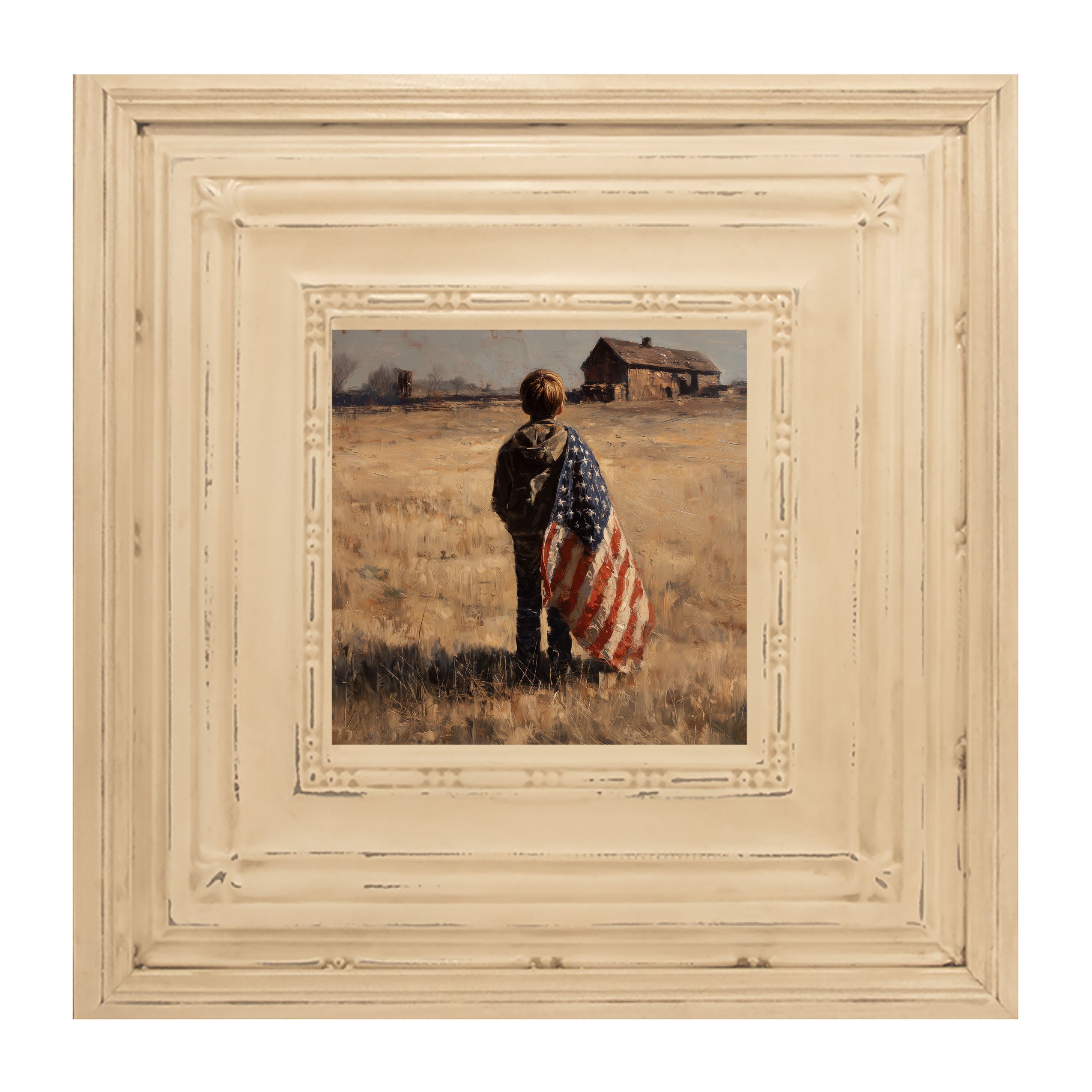 Child With Flag - Boy at Farm
