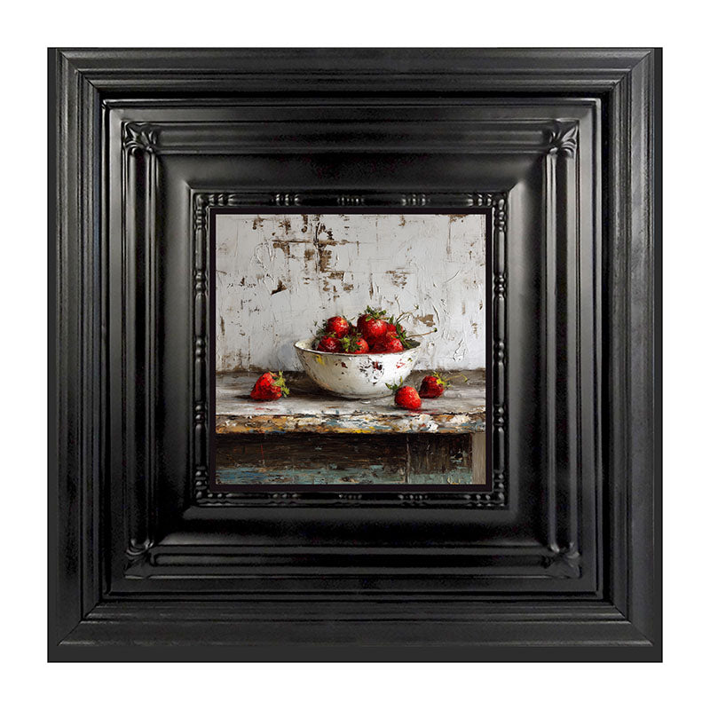 Sideboard Still Life - Rustic Blue Table with Strawberries