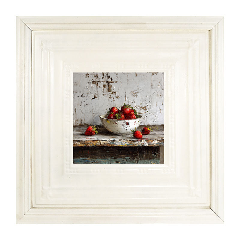 Sideboard Still Life - Rustic Blue Table with Strawberries