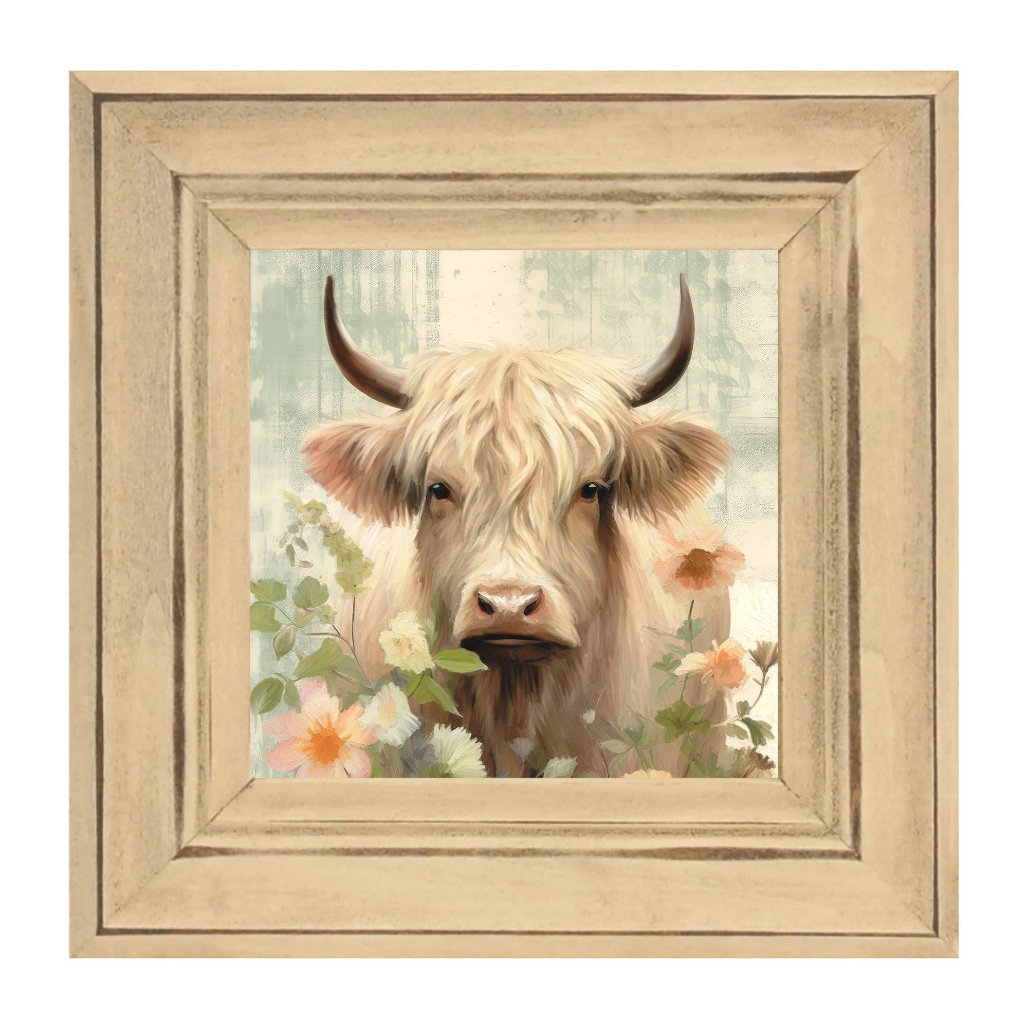 White Highland cow with flowers