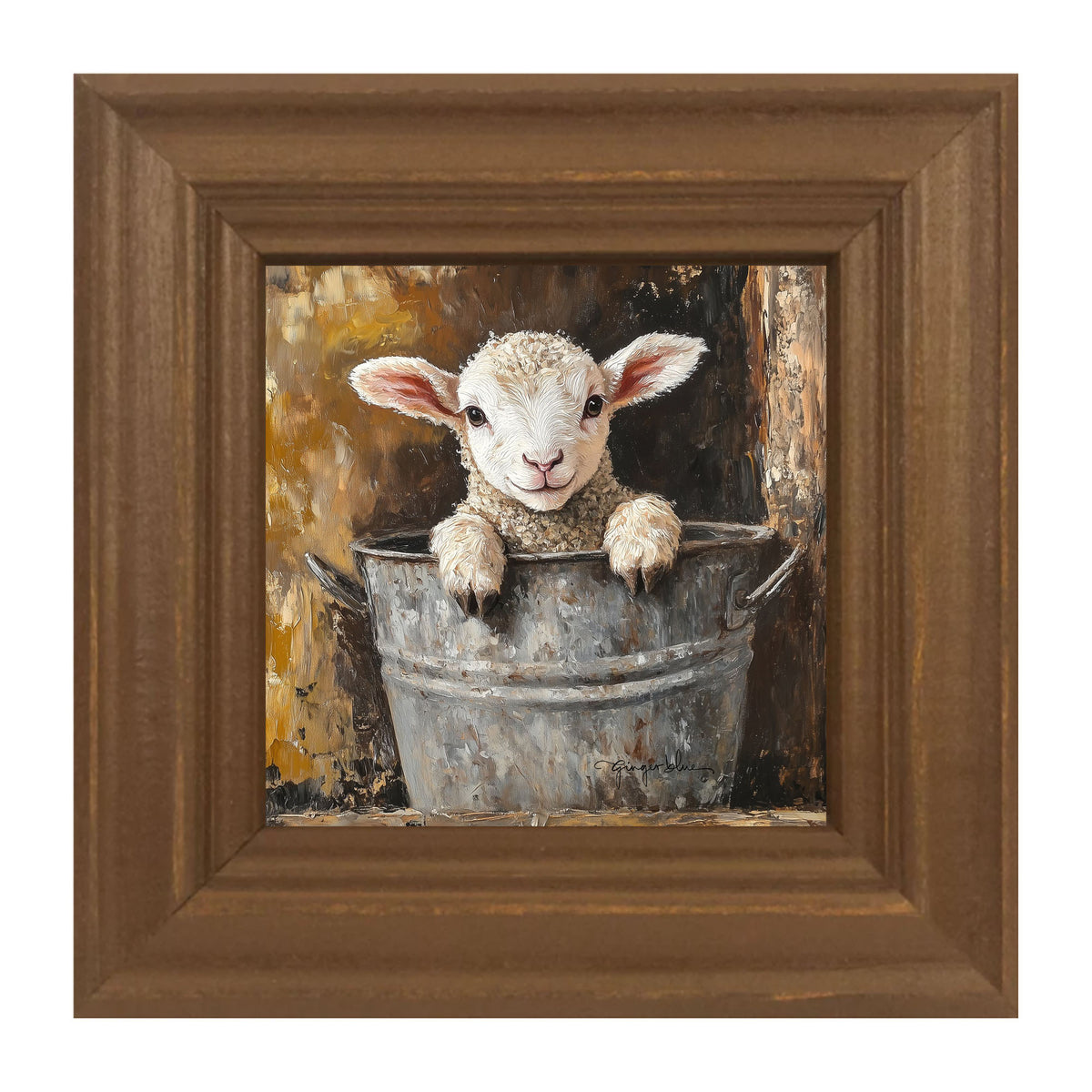 Baby Lamb in Metal Bucket