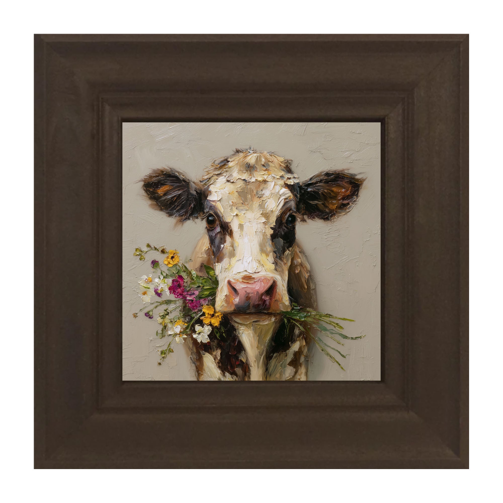 Spring Season Cow Holding Flowers