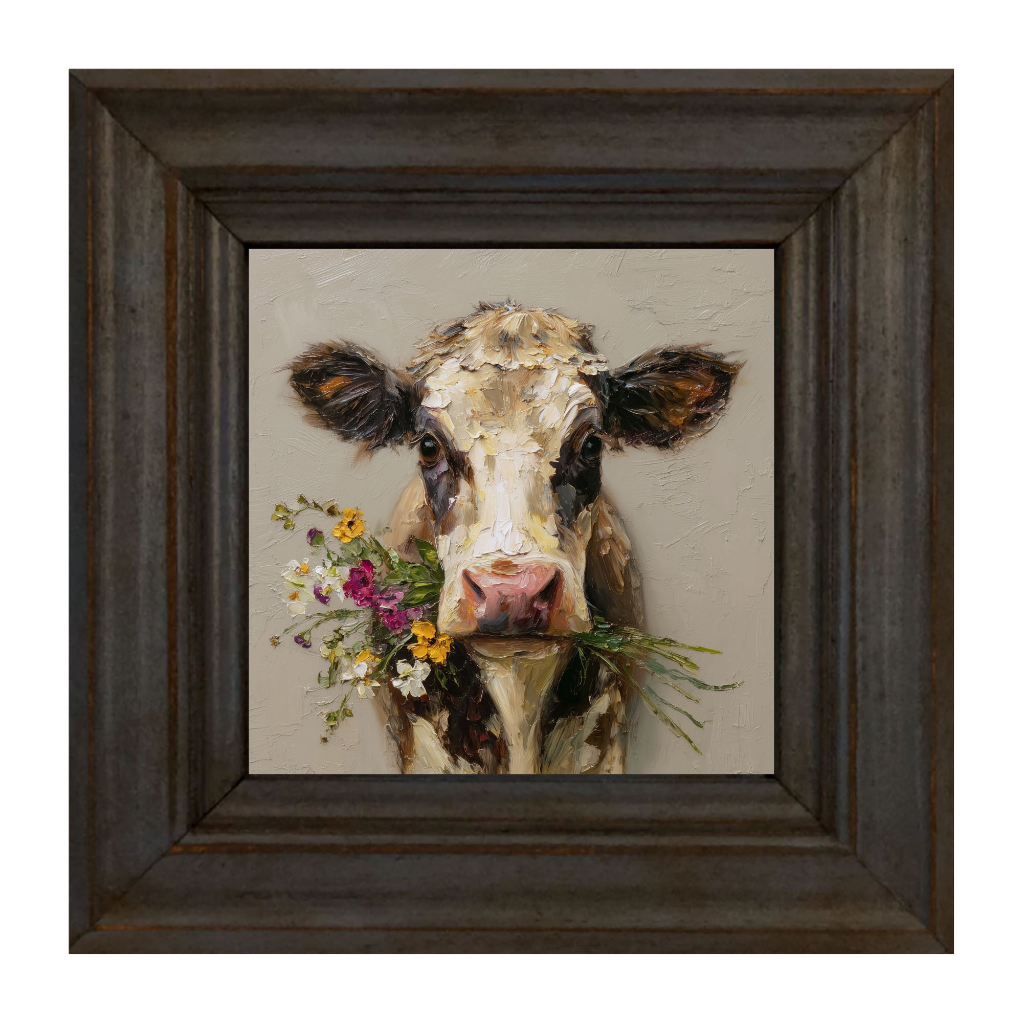 Spring Season Cow Holding Flowers