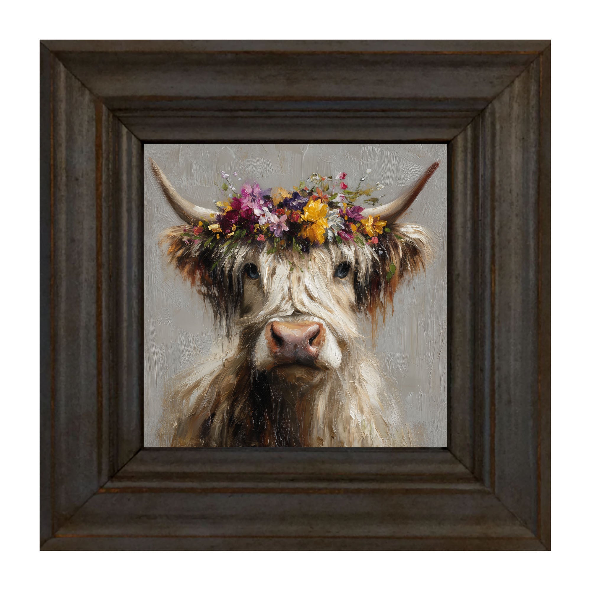Spring Season Highland Cow with Floral Crown