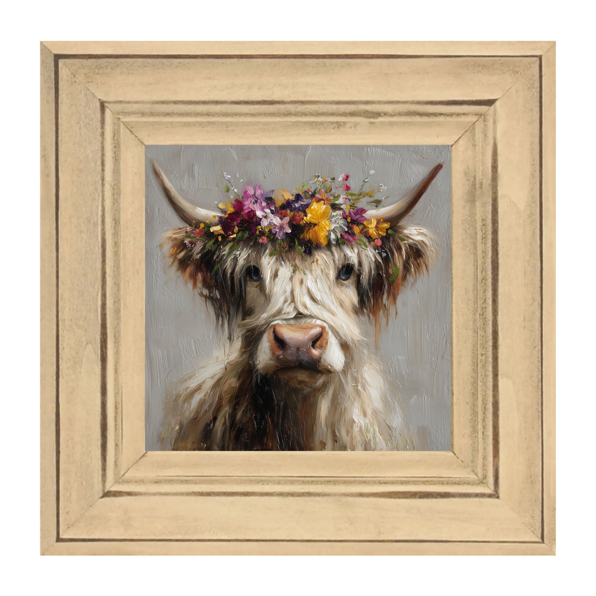 Spring Season Highland Cow with Floral Crown