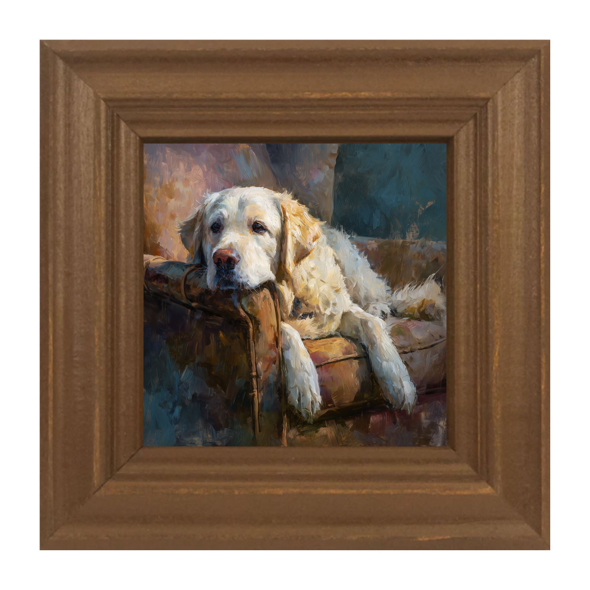 Armchair with Resting Golden Retriever