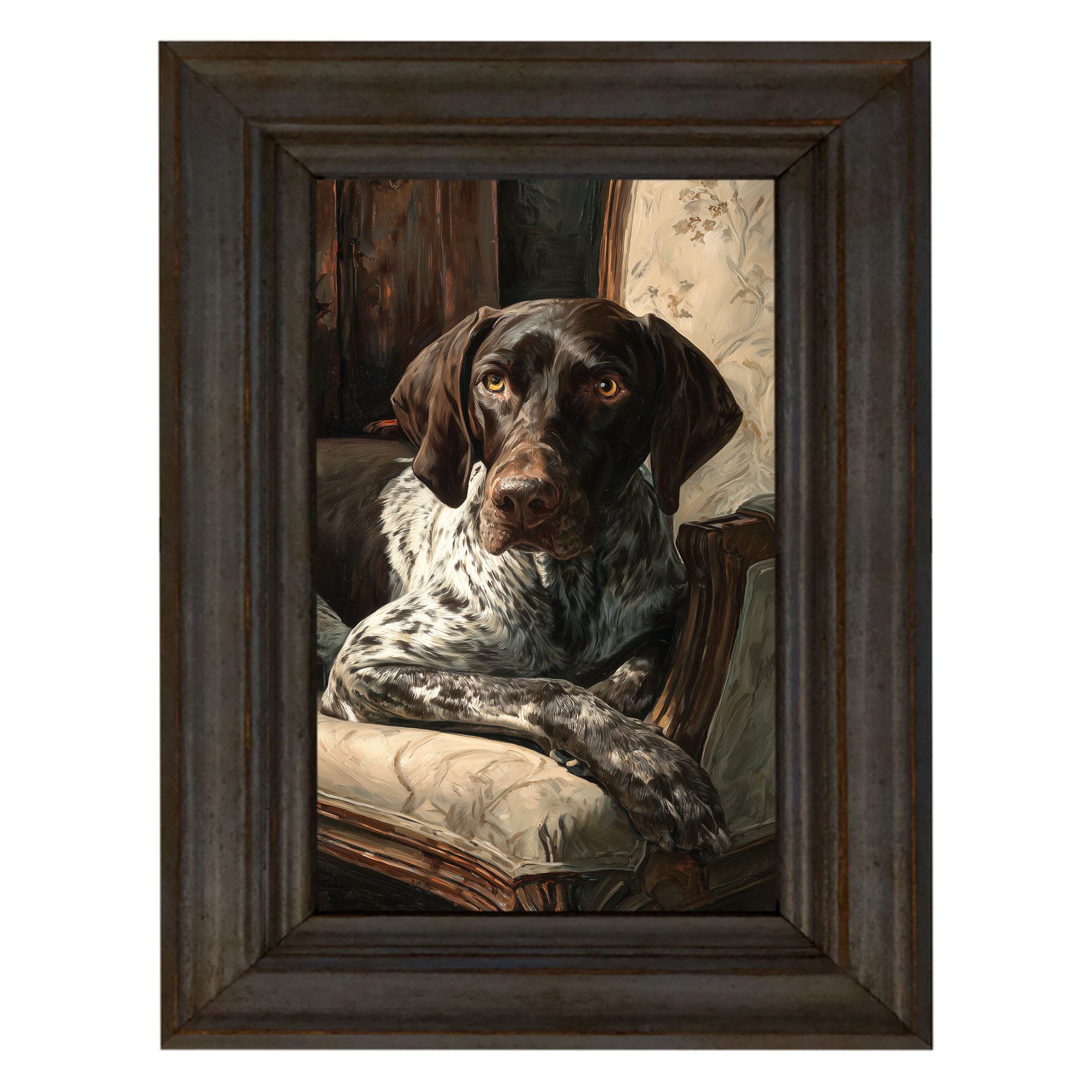 Armchair with German Shorthaired Pointer Dog