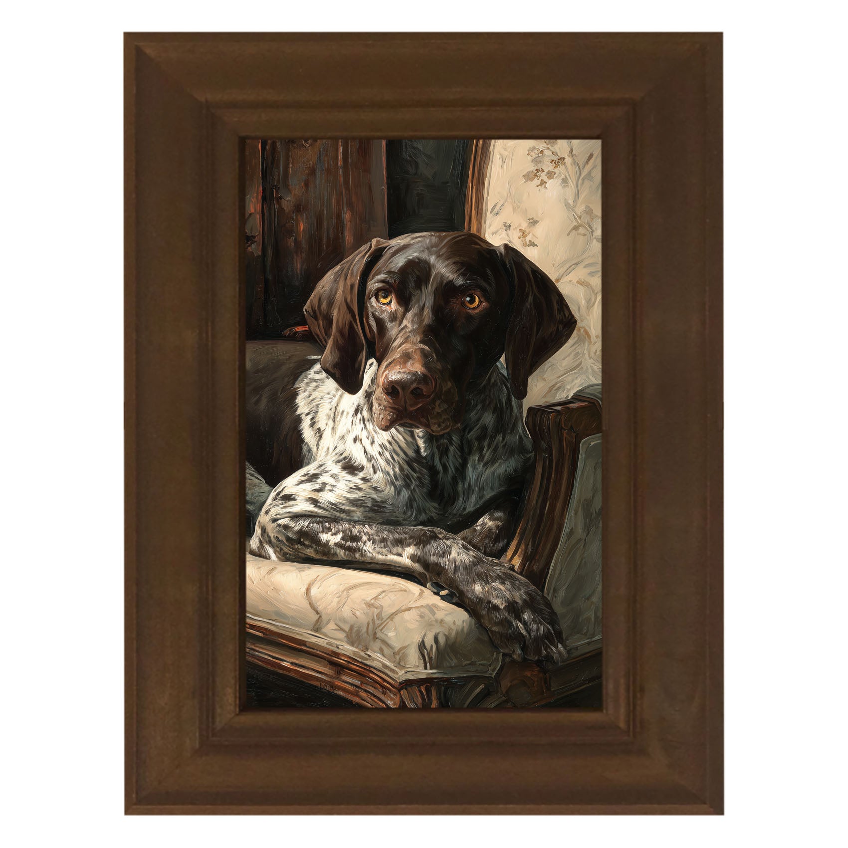 Armchair with German Shorthaired Pointer Dog