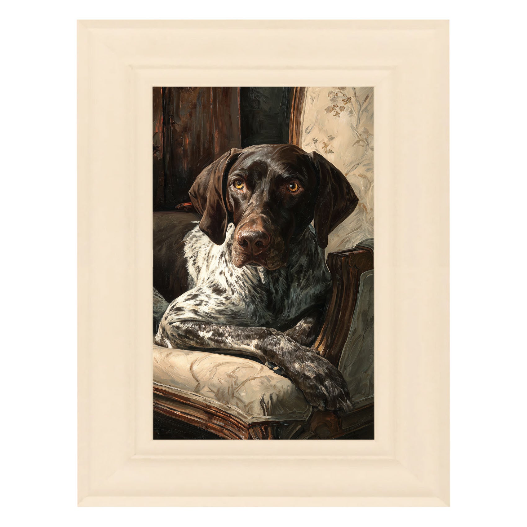 Armchair with German Shorthaired Pointer Dog
