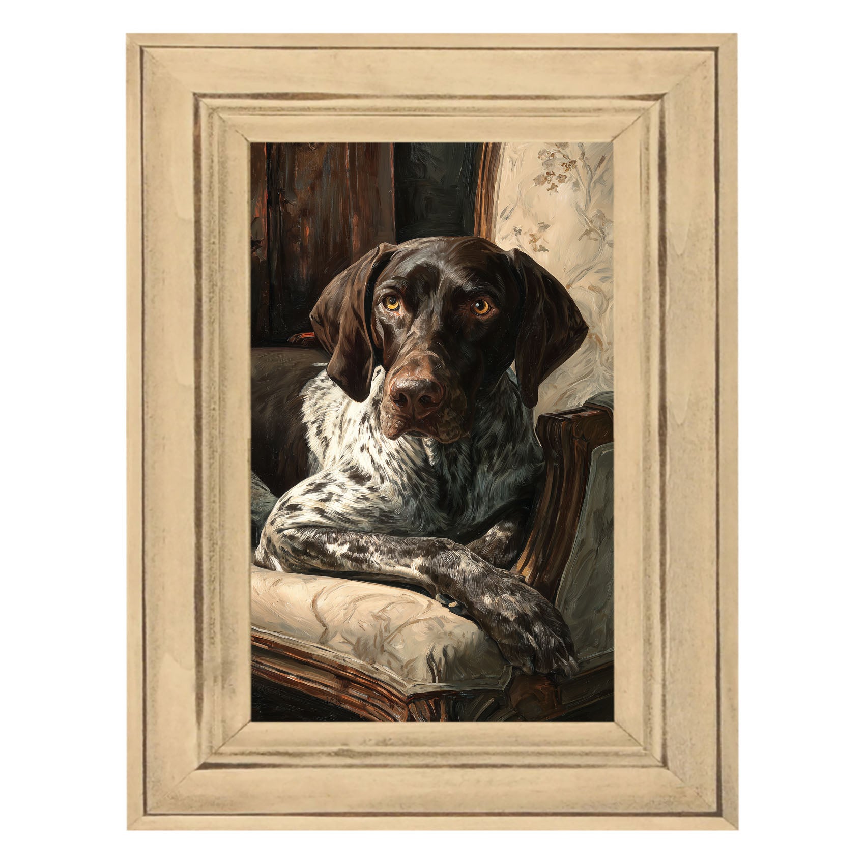 Armchair with German Shorthaired Pointer Dog