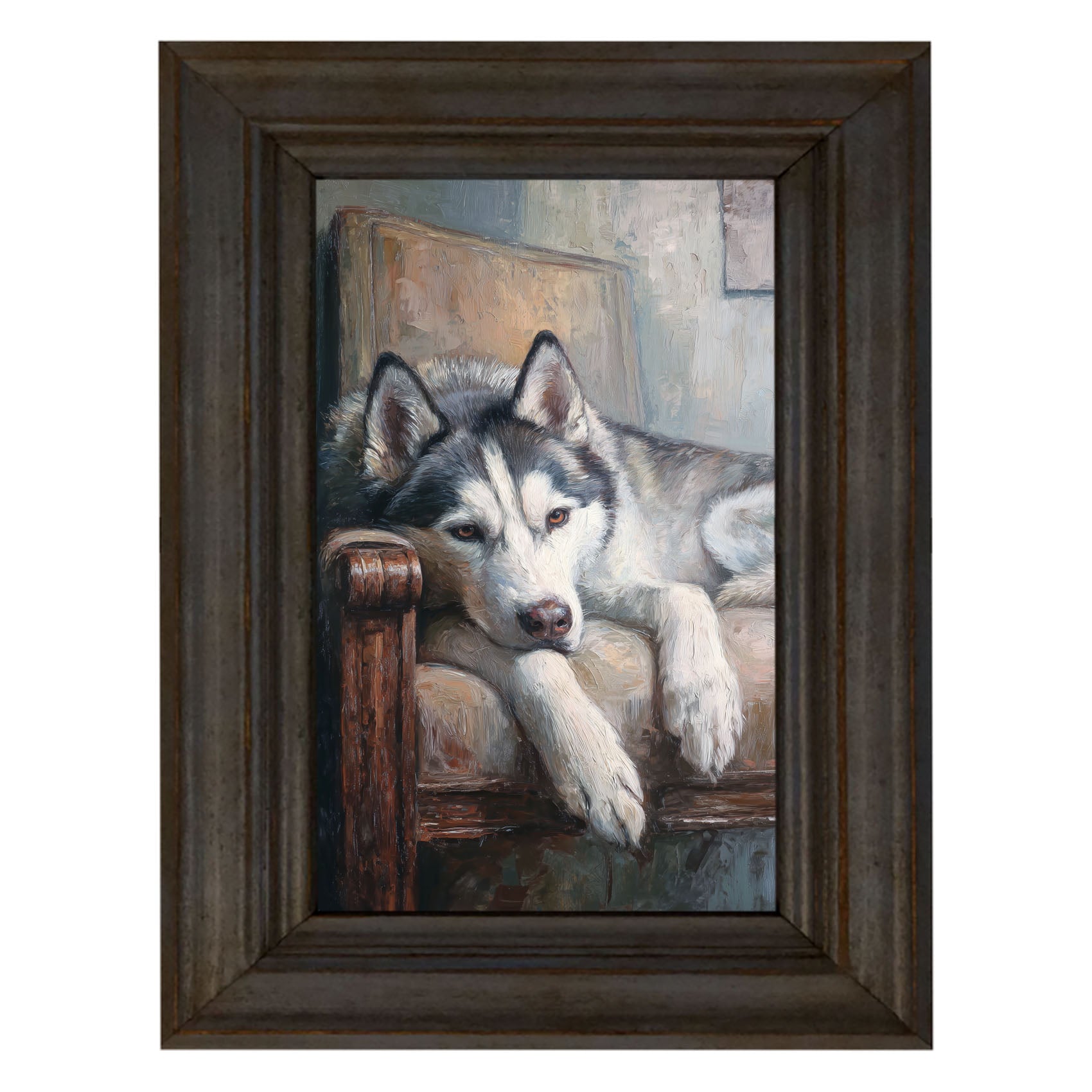 Armchair with Siberian Husky Dog