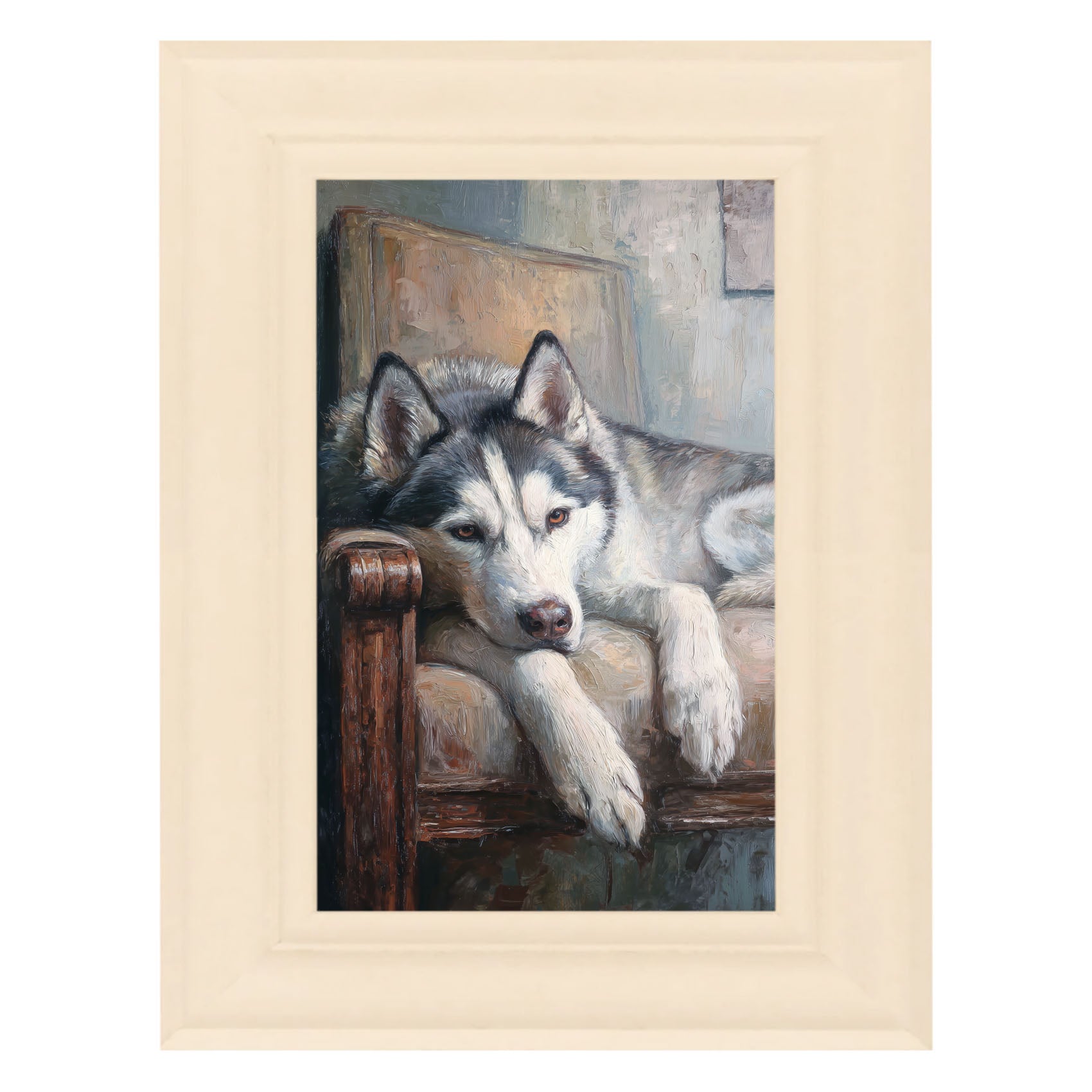 Armchair with Siberian Husky Dog