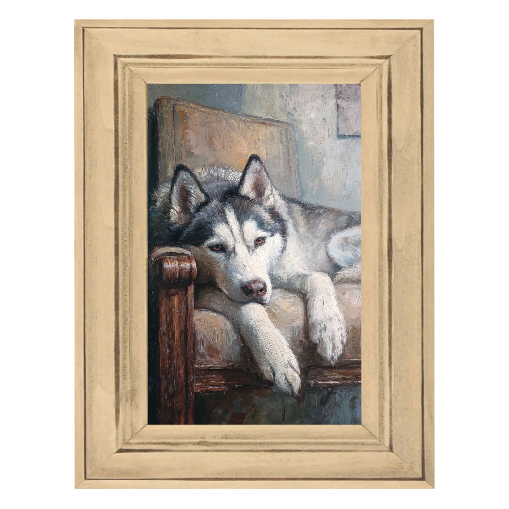 Armchair with Siberian Husky Dog