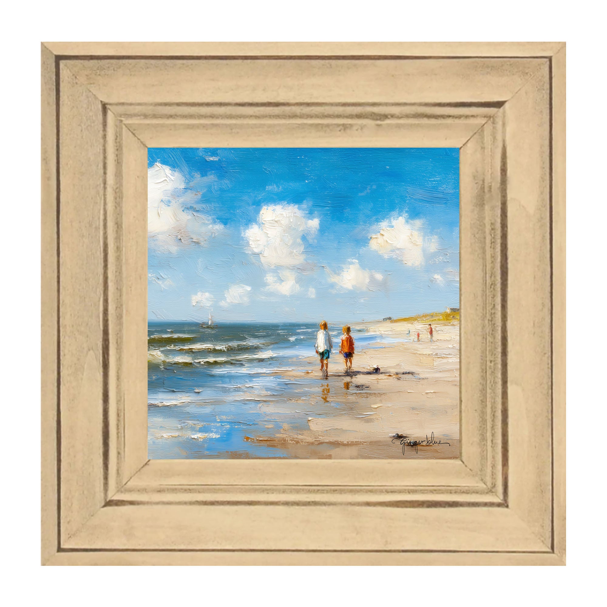 Children walking along the shore