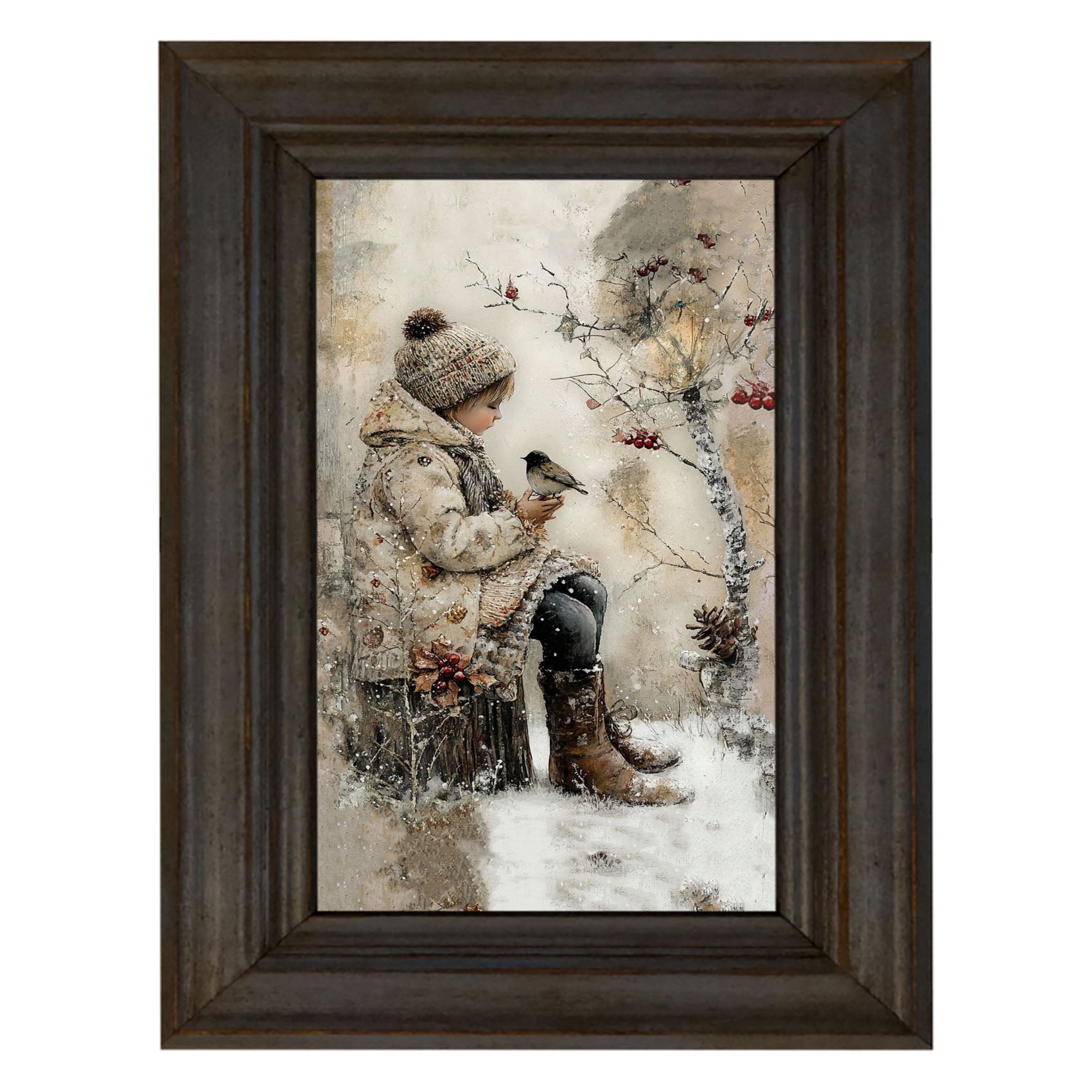 Winter Girl with bird
