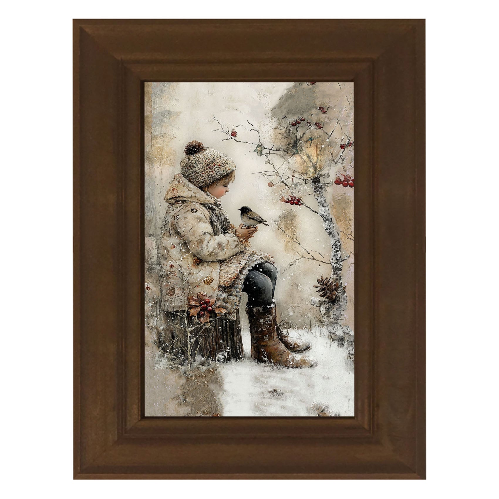 Winter Girl with bird