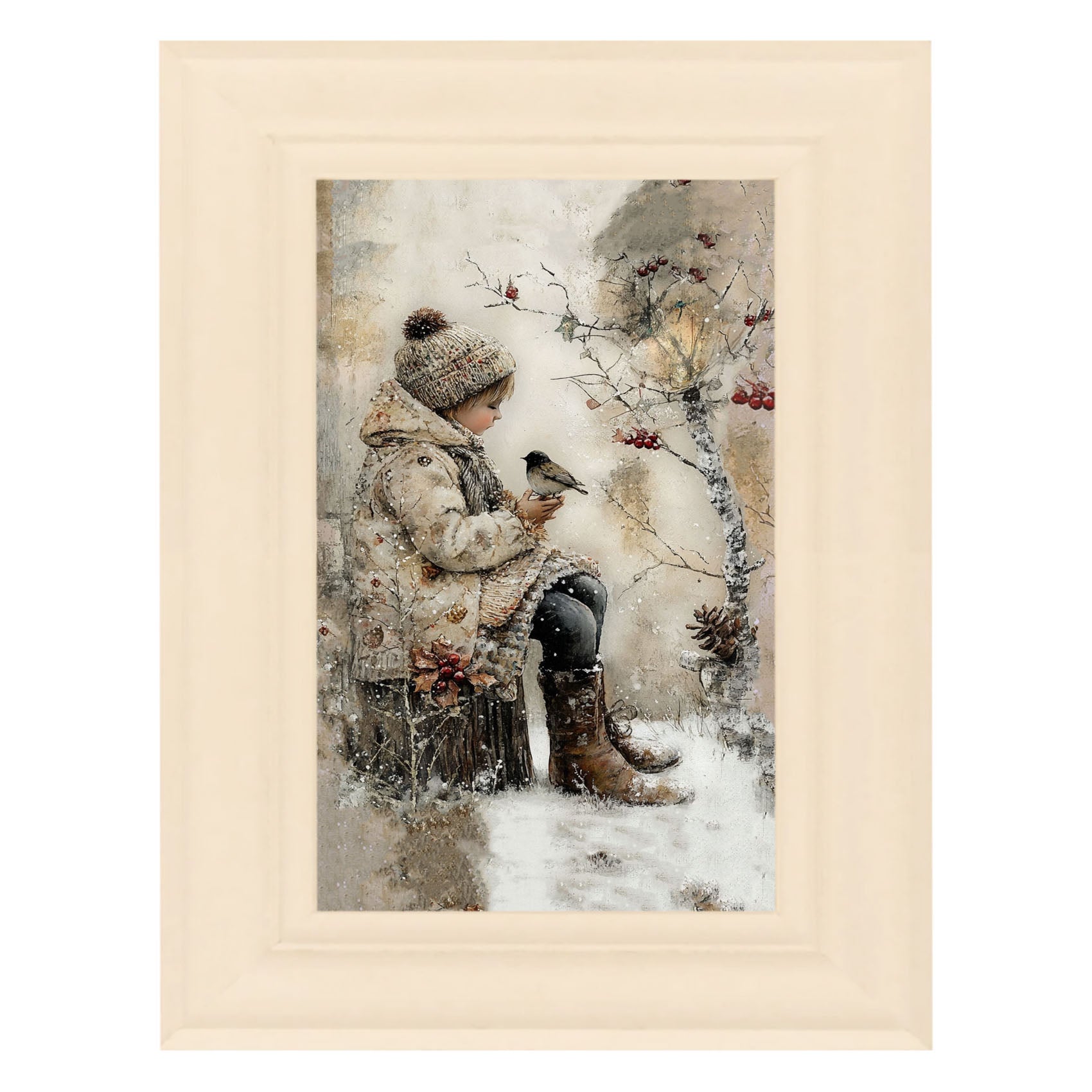 Winter Girl with bird